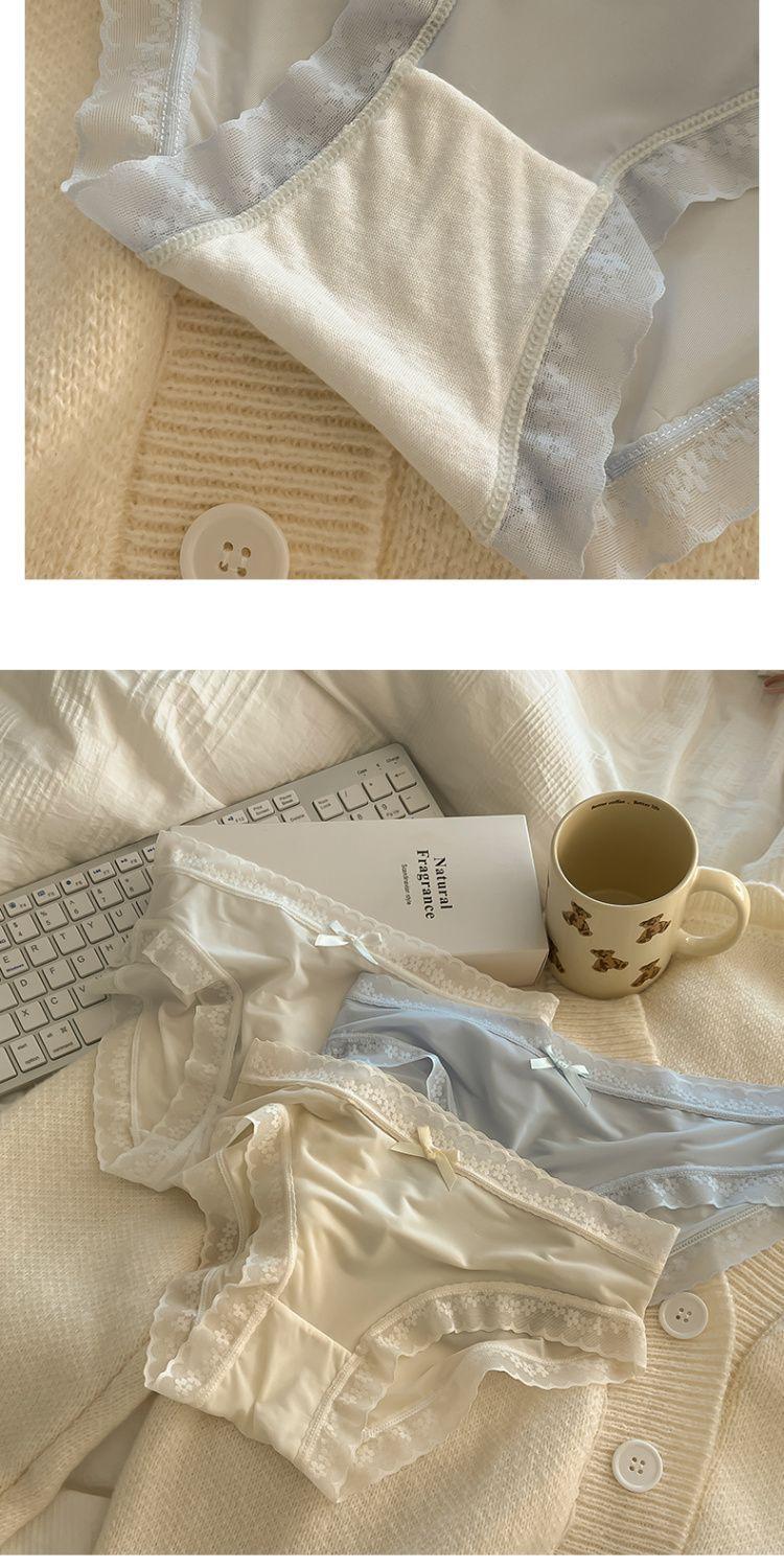 "Cream Girl" [Butt Mask Pants] Spring/Summer Color Ice Silk Panties for Girls, Mid-Waist, Quick-Dry, Lace Trim