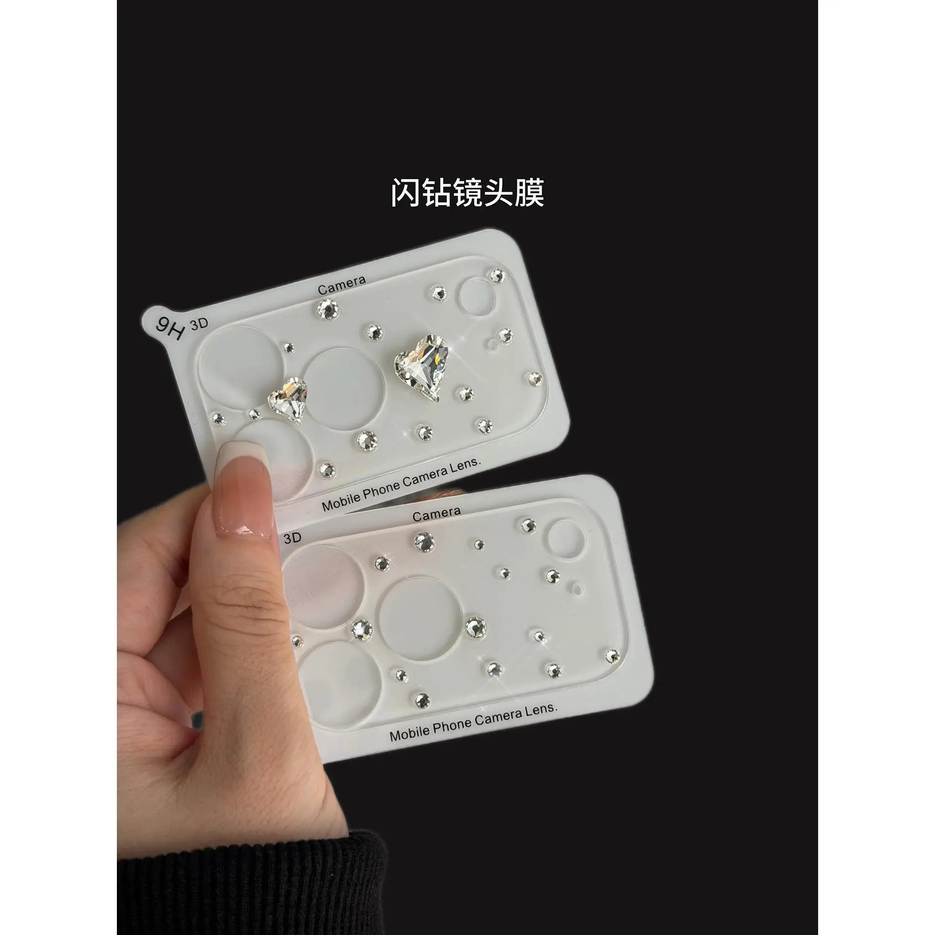 Glitter HD 3D Heart Rhinestone Decal iPhone Lens Film for iPhone17 16 15 14 Pro Max Protective Ring for Rear Camera Lens