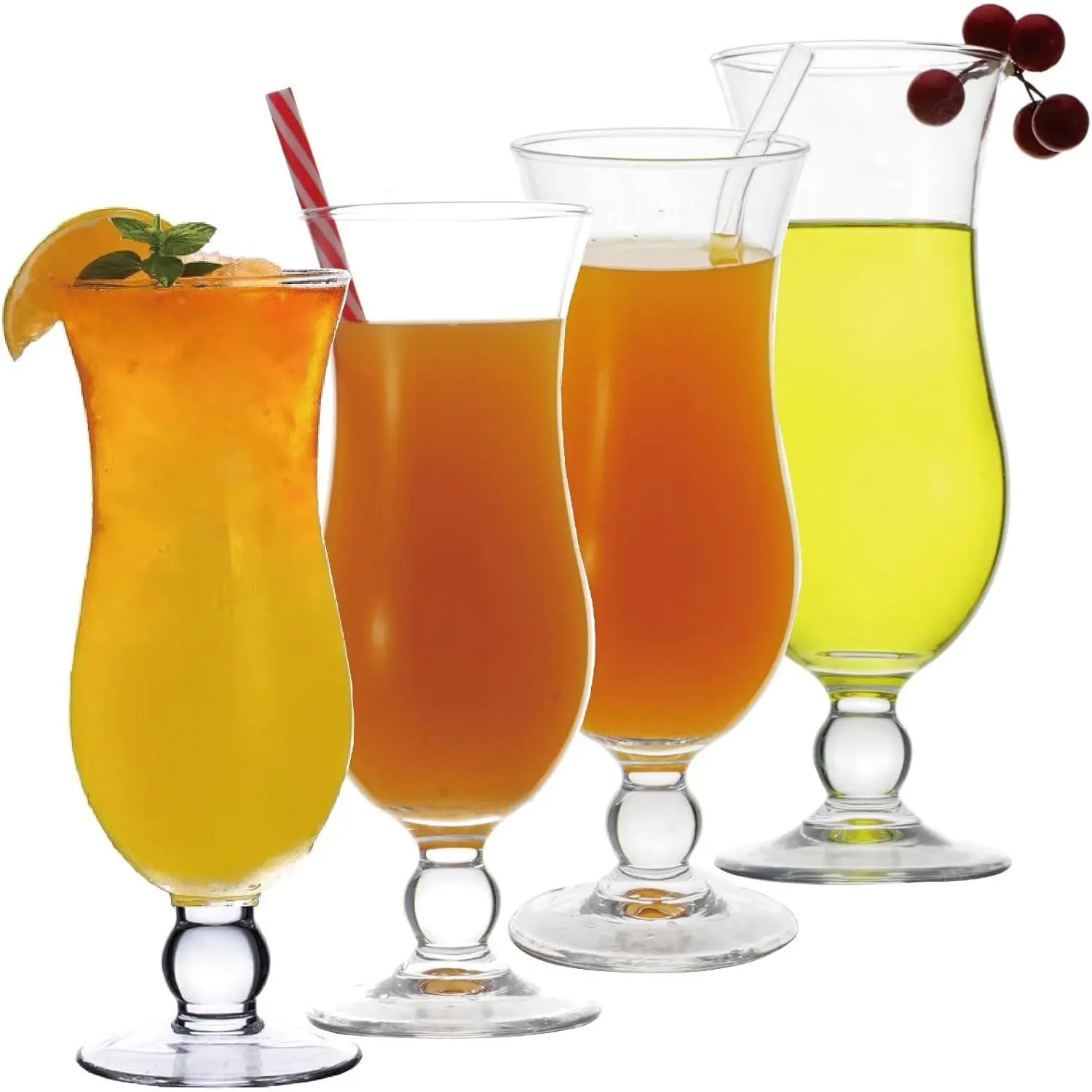 Hurricane 14.5 Oz Cocktail Glasses, Barware (Pack of 4) (Clear)