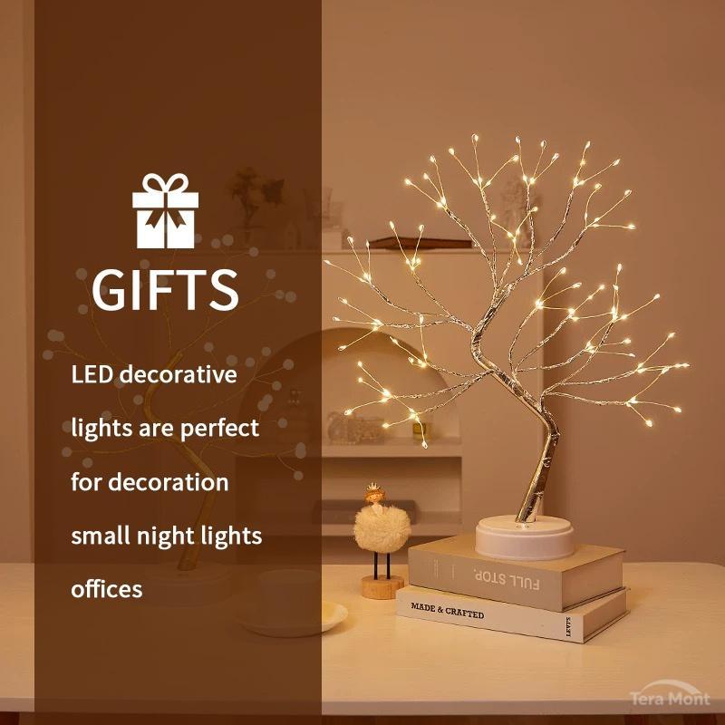 Dual Mode Touch Switch Gold Leaf Tree Light with 72 LED Copper Wire String Lights for Valentine Bedroom Christmas Decorative Lamp