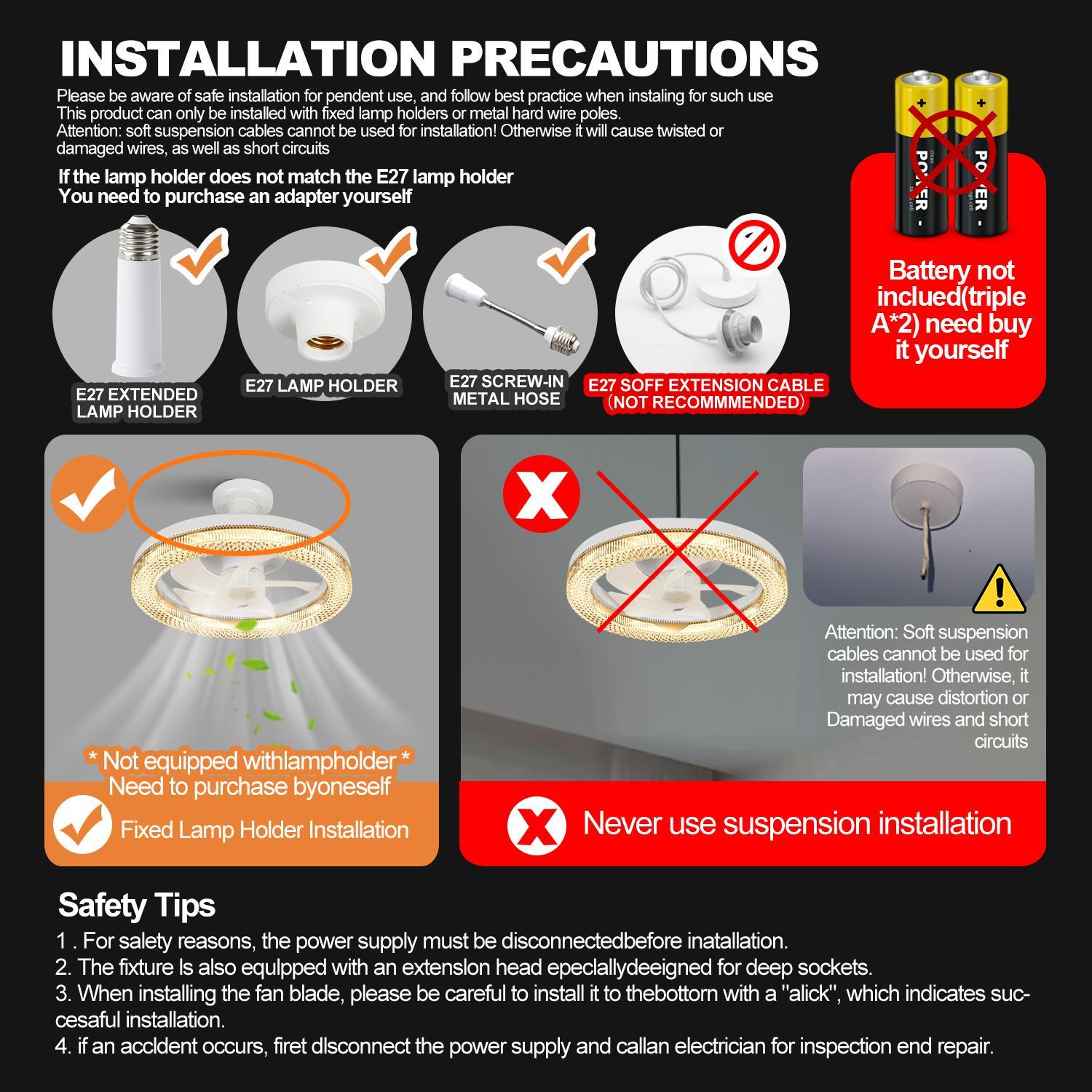 E27 Socket Fan Light with Remote Control, RGB Light Socket Fan Light, Unlimited Dimming, Lighting Modes Adjustable, Three-speed Wind Speed, Timeable Ceiling Fan Light for Small Rooms, Dimmable Ceiling Lights
