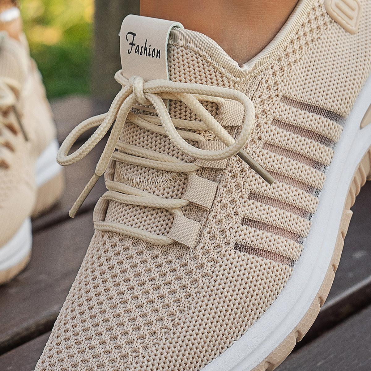 Women's Breathable - Sneakers with Stability - / Grey Solid Color Lace-Up Walking Running Gym Shoes, Cushioned PVC Sole & Mesh Upper for Outdoor, Commute, Casual Wear - Minimalist Versatile Athletic Footwear