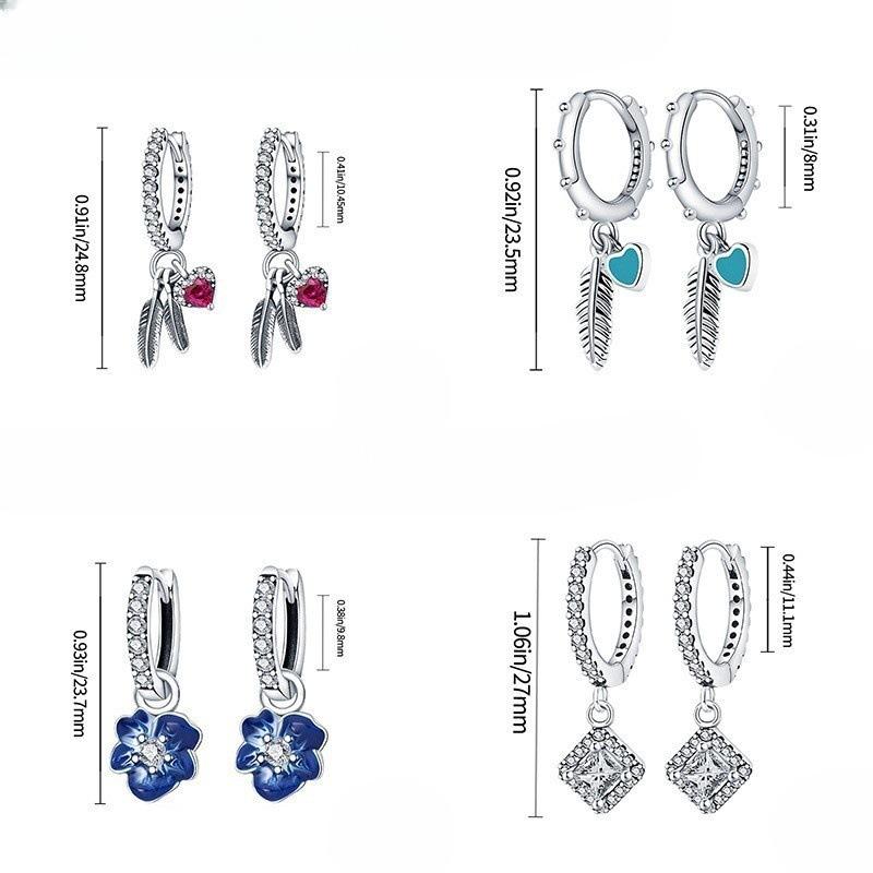 16 Pairs Silver Plated Hoop Earrings Set for Women Hypoallergenic Dangle Earrings with Cubic Zirconia Cute Cartoon & Vintage Charm Earrings