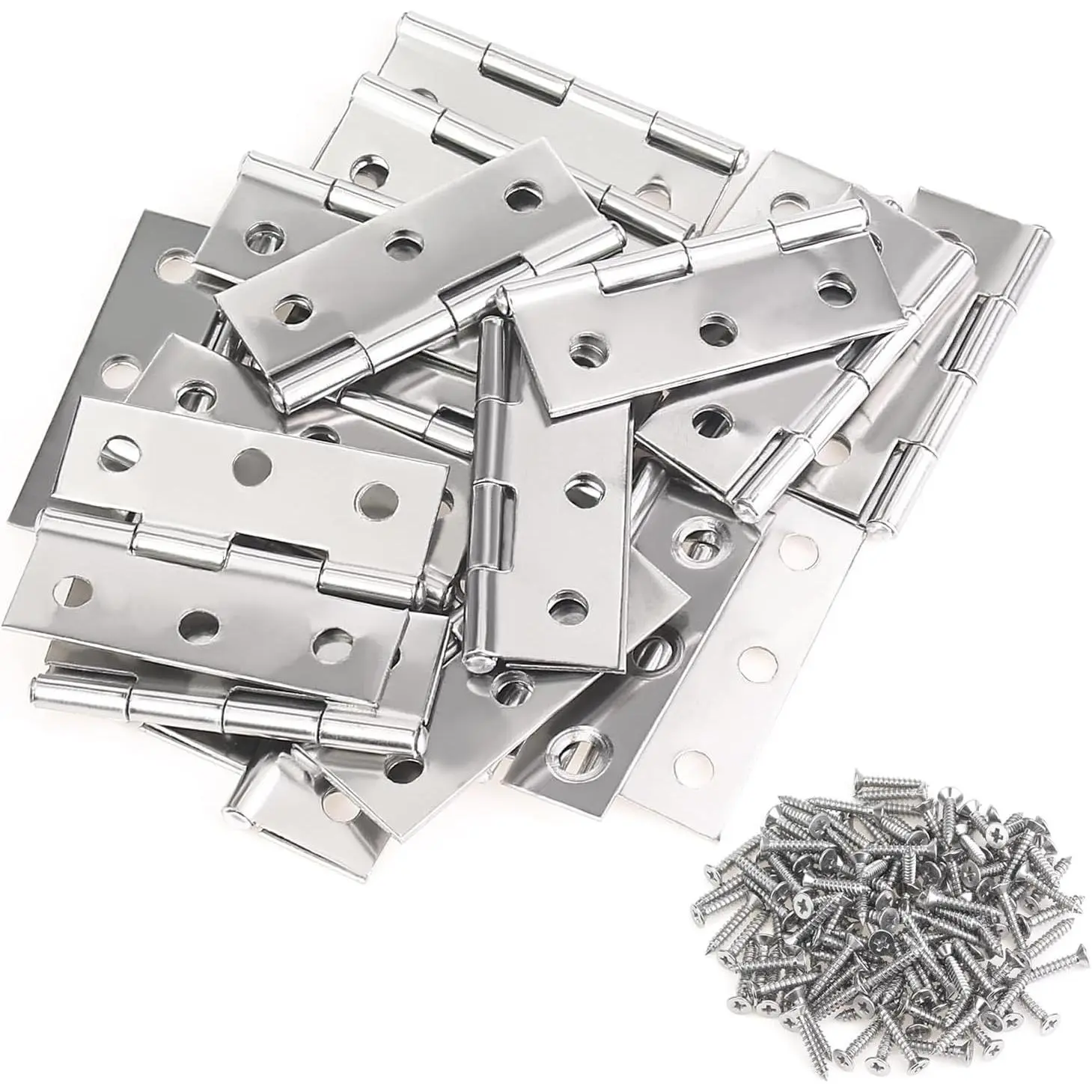 20 count Stainless Steel Folding Hinges, 1.73 Inch Cabinet Hinges, Small Door Hinges, Small Hinges with 120 count Screws for Wooden Cabinets Box Small Crafts and Lightweight Projects