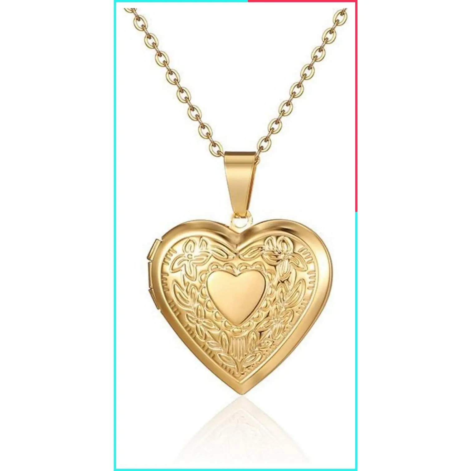 Vintage Engraved Flower Locket Necklace Antique Carved Oval Heart Pendant for Women Holds Picture Souvenir Memorial Jewelry