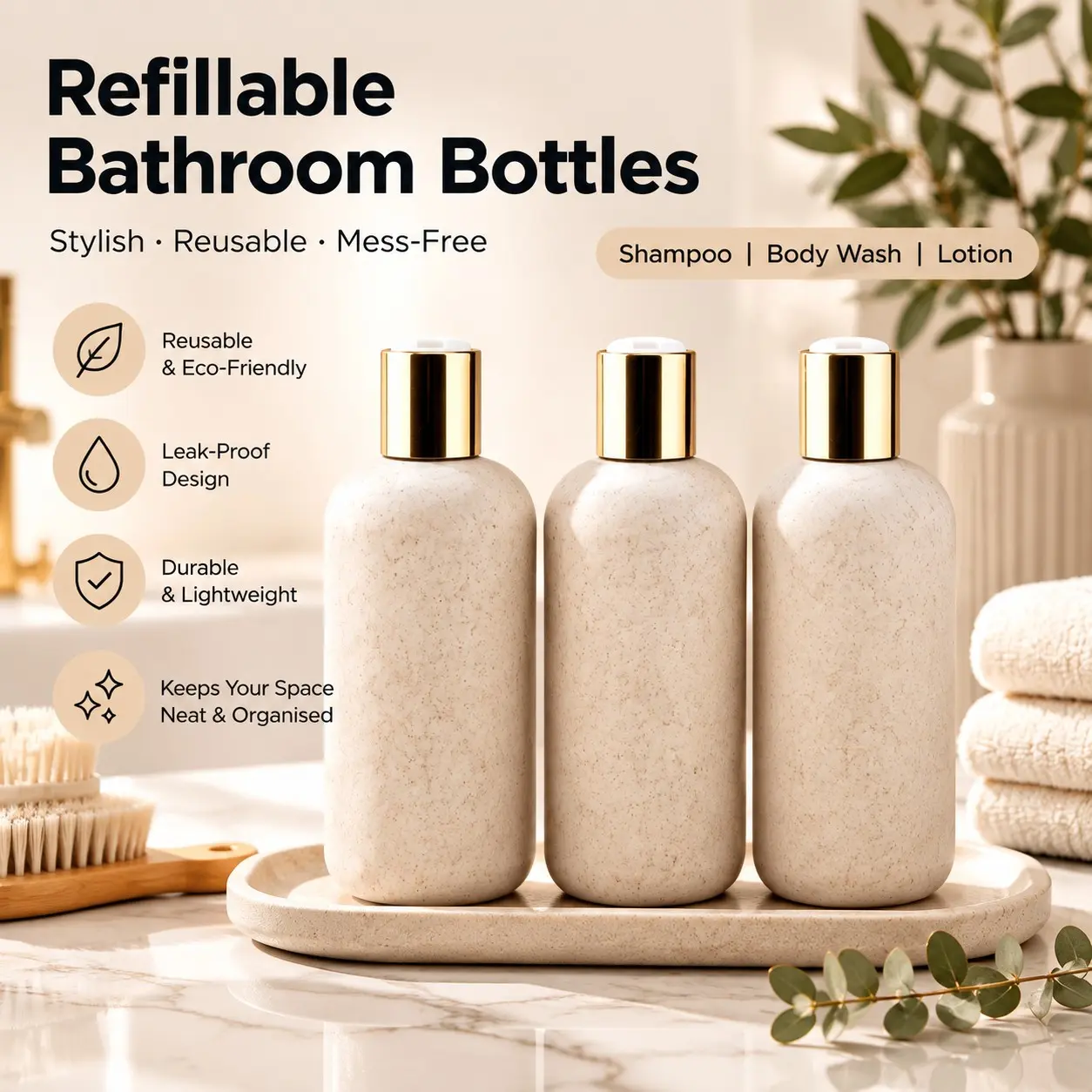 3pcs 250ML Reusable Dispenser Bottles for Lotion, Shampoo, Shower Gel, Ideal for Bathroom, Travel, Kitchen Use