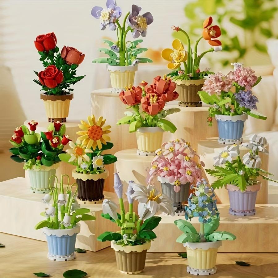 Flower Pot Series Building Blocks, 1 Set DIY Flower Pot Building Blocks, Creative and Educational Building Blocks for Boys & Girls, Building Block Sets