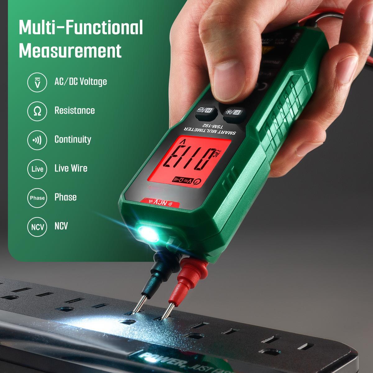 Smart Digital Multimeter, 2000 Counts, Auto-Ranging Voltmeter, Non-Contact Voltage Tester, Measure AC/DC Voltage, Resistance, Continuity, Phase, Live Wire