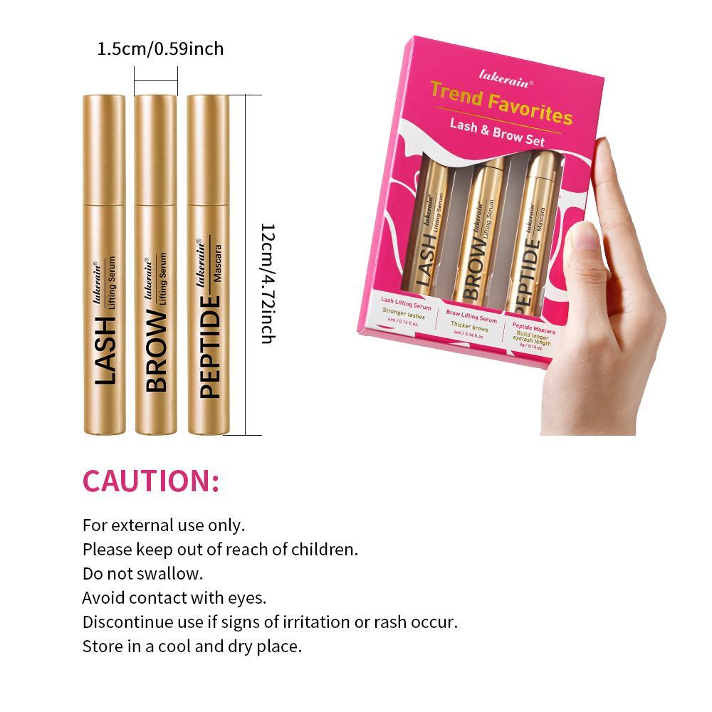 Enhanced Eyelash & Brow Kit, Mini Liquid Enhancer Set with Nourishing Lash Lifting Serum + Lengthening Brow Lifting Serum+ Long-Lasting Peptide Mascara, Natural Extension, Eye Makeup