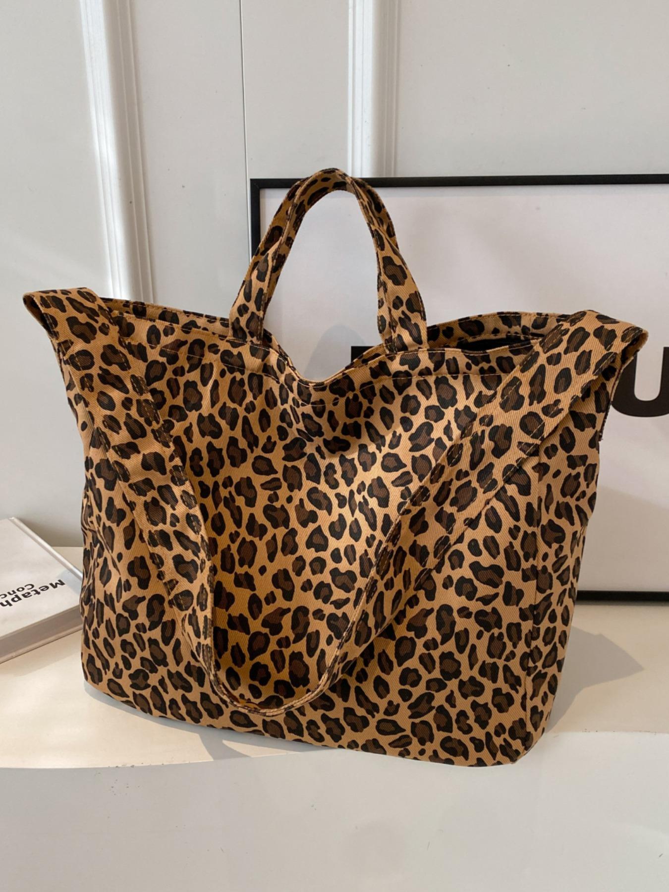 Fashion Leopard Pattern Tote Bag, Large Capacity Shoulder Bag for Women, Casual Trendy Versatile High-quality Daily Commuting Bag, Girl Fashionable Shopping Bag, Leopard Print Tote