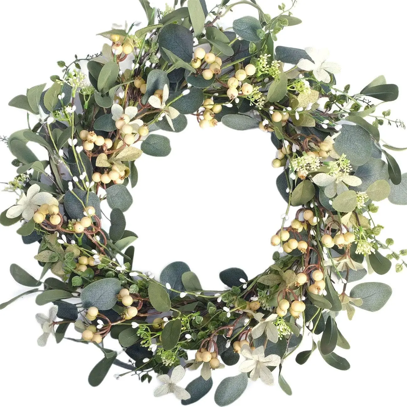 20Inch Artificial Eucalyptus Berry Wreath Green Leaf Eucalyptus Wreaths Spring Summer Wreath for Front Door Window  Wall Party Decorations (20in)