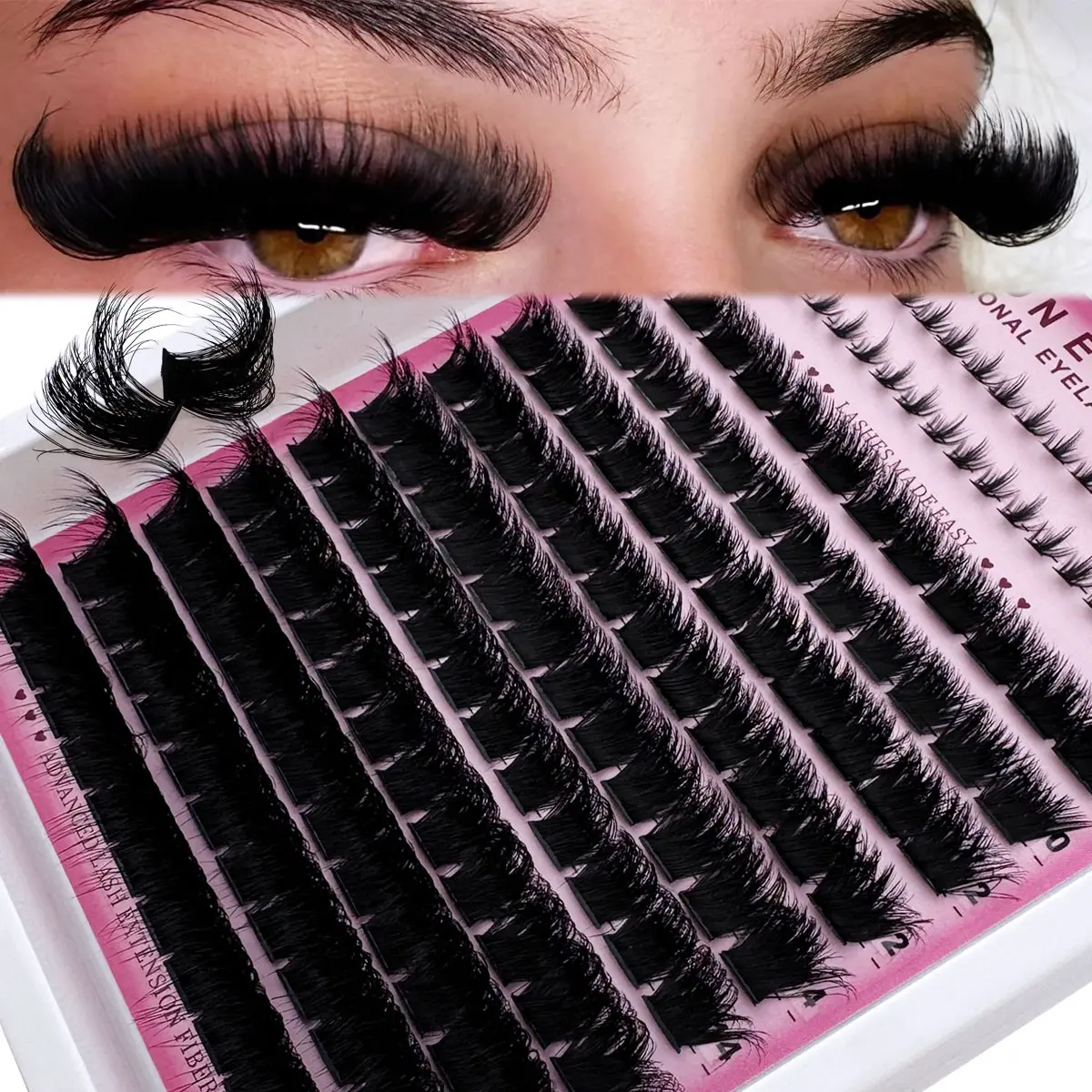 Lash Extensions 60D/80D/100D/160D/200D Lash Individuals 3D Volume Eyelash Clusters D-Curly Lash Clusters Kit 6-18MM DIY Eyelash Extensions, Individual Lash Clusters, Multi-Type Natural Look, Reusable