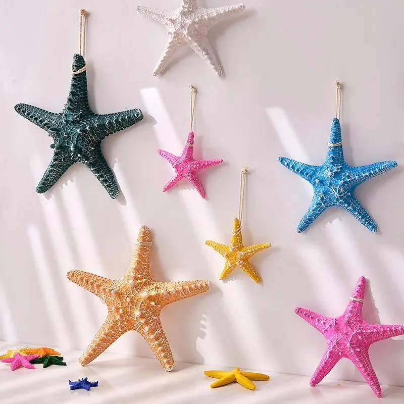 Resin Starfish-Shape Ornaments, Aquarium Fish Tank Decor, Nautical Theme Beach Vibes Hanging Accent for Home Living Room Bedroom Background Wall