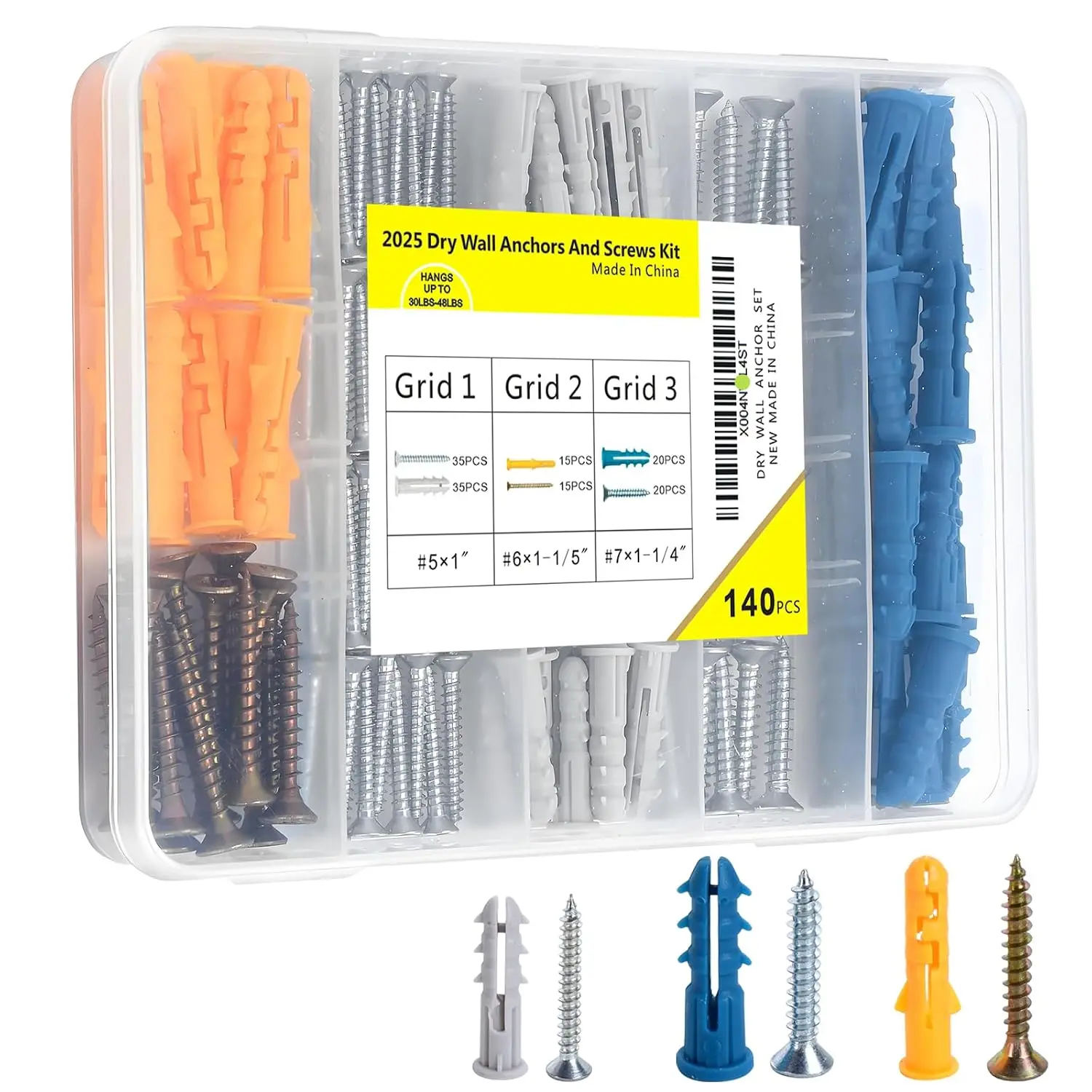 140 count Drywall Anchors and Screws Kit (3 Sizes) - Plastic Screw Anchors for Drywall & Sheetrock with Phillips Screws -  Wall Anchors Set for Shelves, Mirrors, Wall Art,  Decor