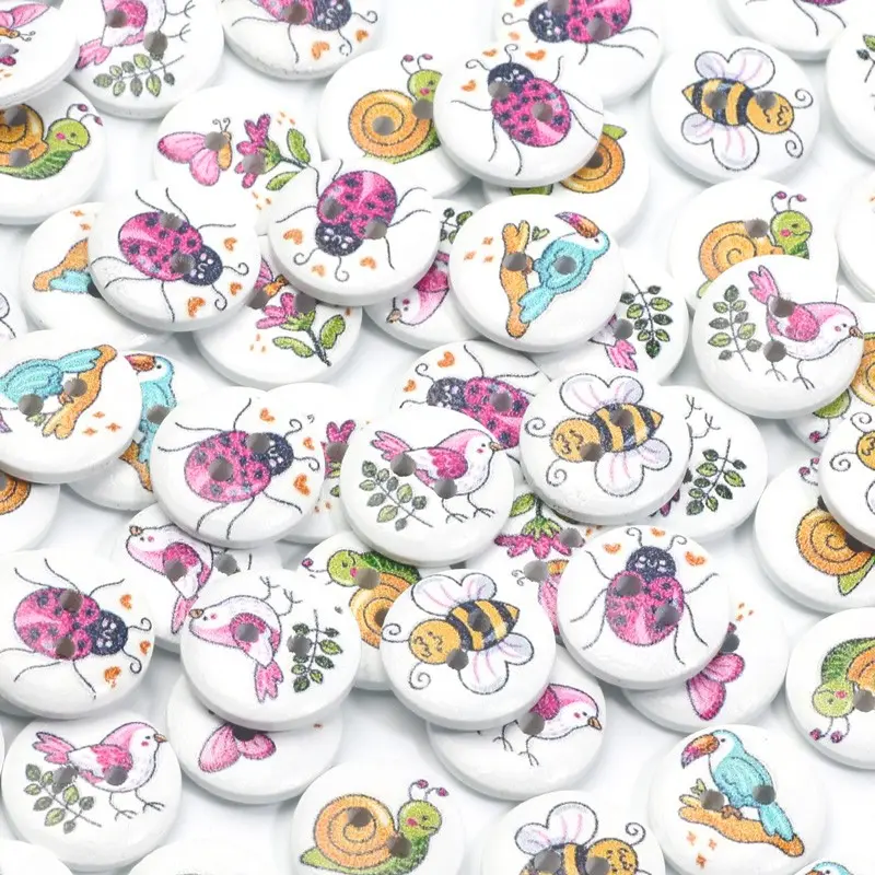 50 Mixed Bird Bee Butterfly Ladybug Buttons, Wooden Button Decorations, DIY Sewing Accessories, Craft Supplies, Clothing Embellishments