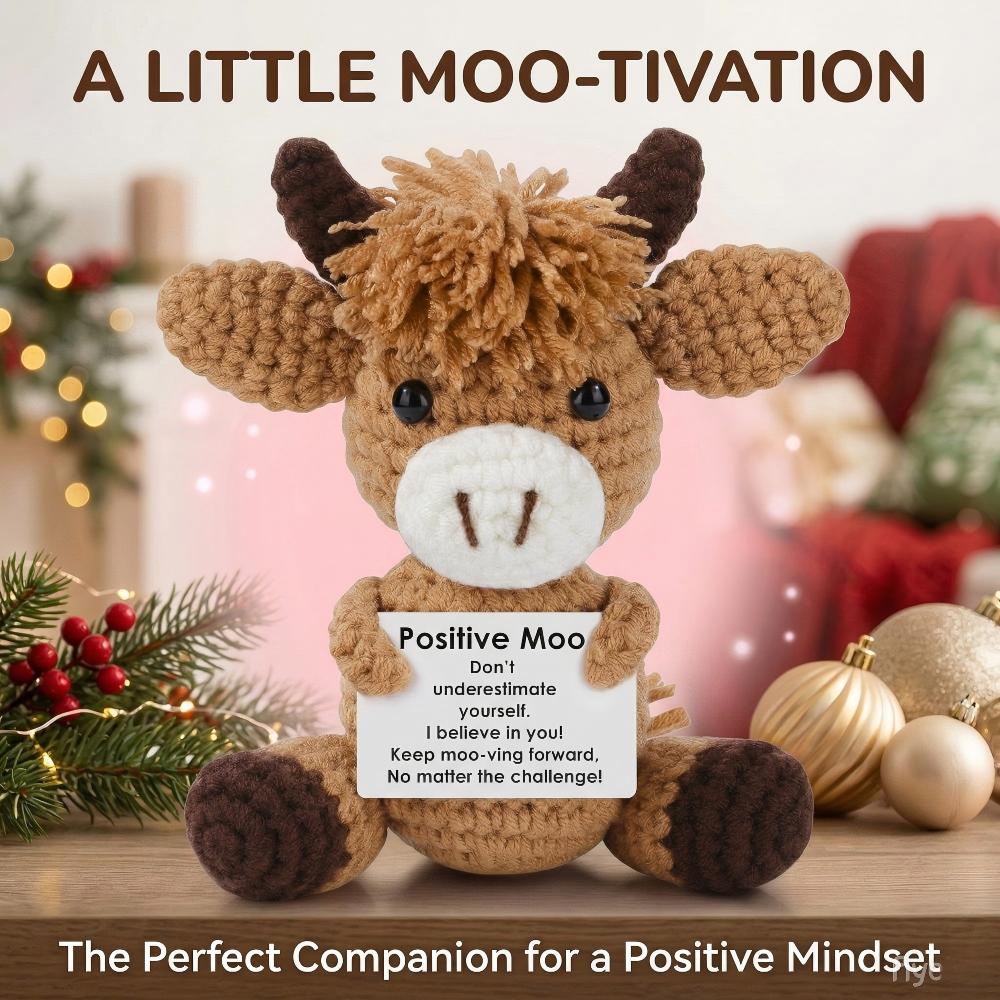 Cute Tiny Hand Knitted Cow Stuffed Toy, Ultra Soft Plushie for Anxiety Relief, Kawaii Backpack Purse Pendant, One of a Kind Handmade Crochet Decor for Home Office Car, Meaningful Gift for Birthday Graduation Mother’s & Father’s Day