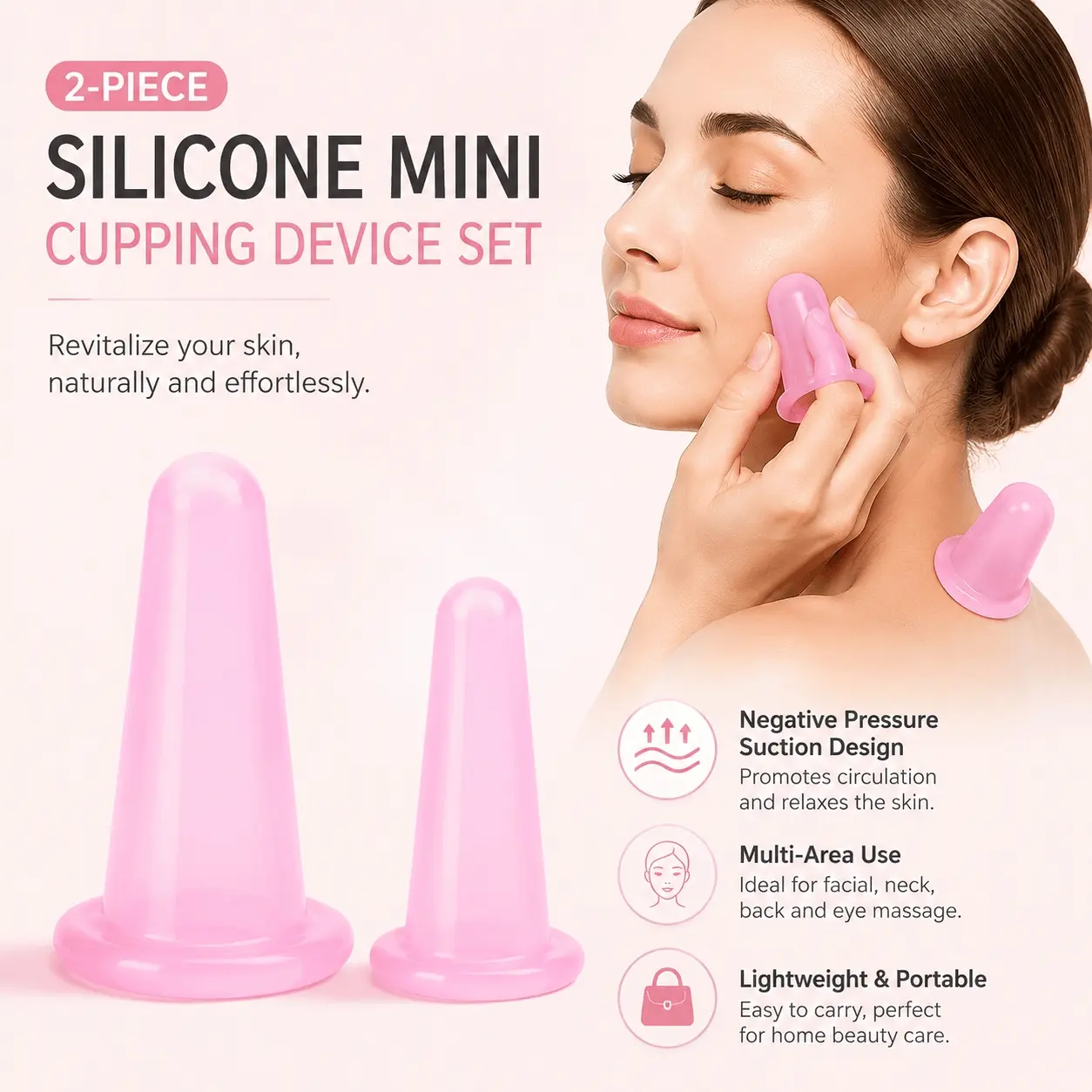 2-in-1 Silicone Mini Cupping Therapy Set for Face Neck Back, Portable Soft Suction Cups Muscle Pain Relief, Improve Blood Circulation, Home Care Relaxation Massage Tools Facial Cupping Tool Beauty Massagers Easy Use for Multiple Body Areas