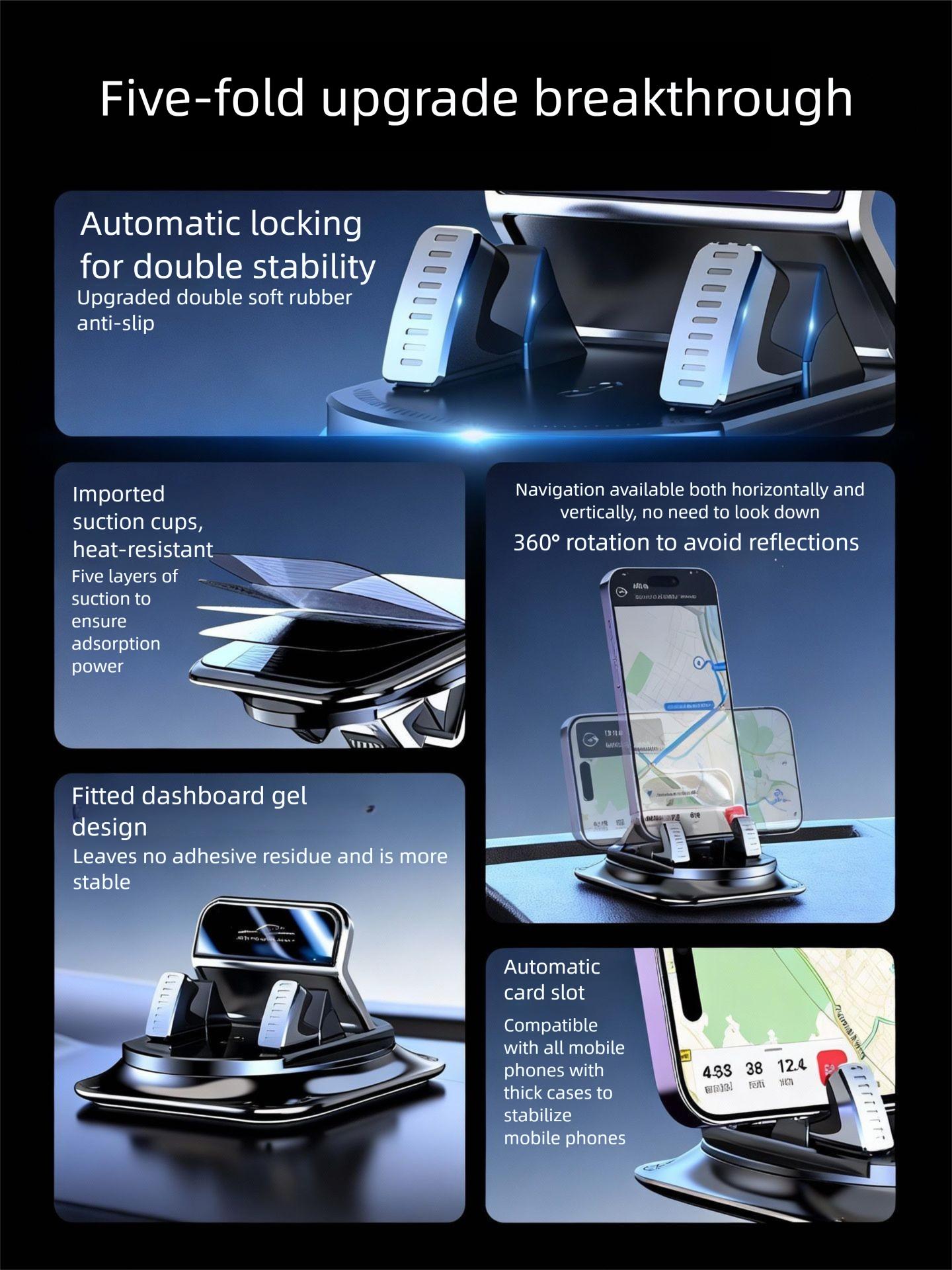 Car phone holder 360 degree rotation, suitablefor car navigation in-car dashboard, horizontaland vertica screen adjustment angle,suctioncup fixed non-slip mobile phone holdersuitable for iPhone and Android