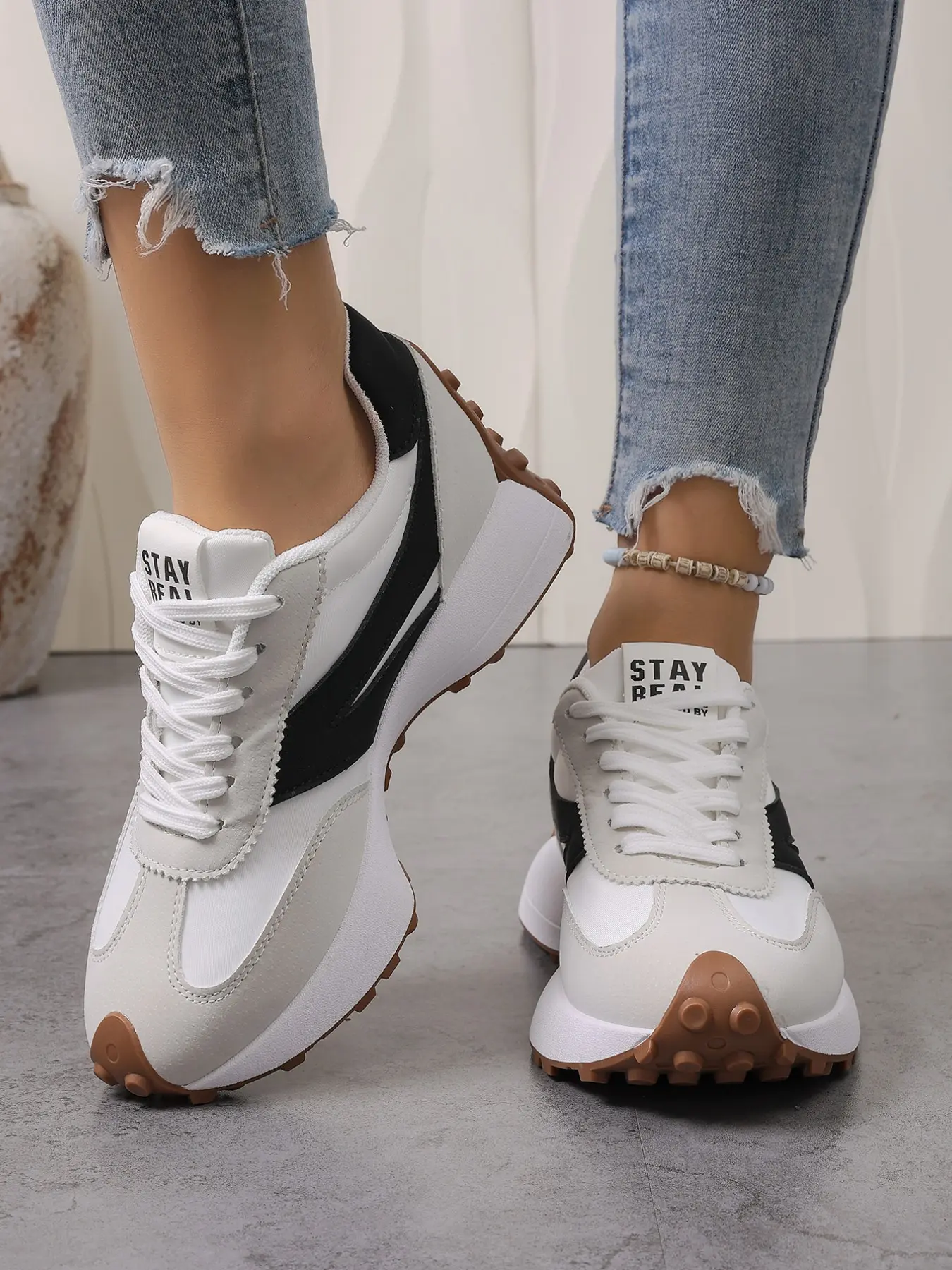 Color block vintage platform jogging shoes, breathable spliced upper, textured durable anti-slip sole, lightweight comfy, unisex casual shoes for all seasons, Casual running shoes