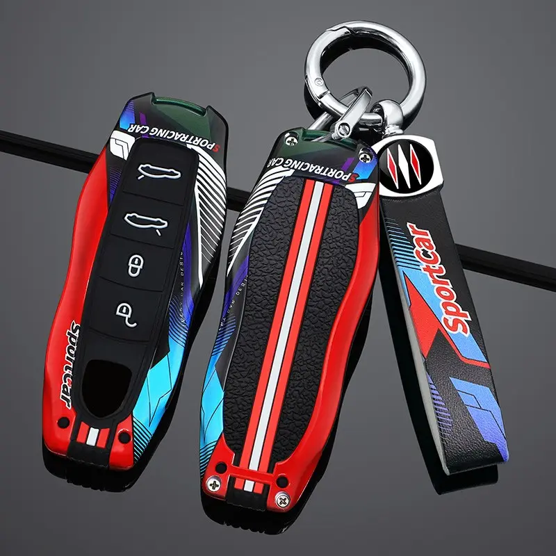 Zinc Alloy Car Key Case Cover for Porsche Models, 360° Protection, Scratch-Resistant, Durable, Ideal Car Interior Accessory Gift