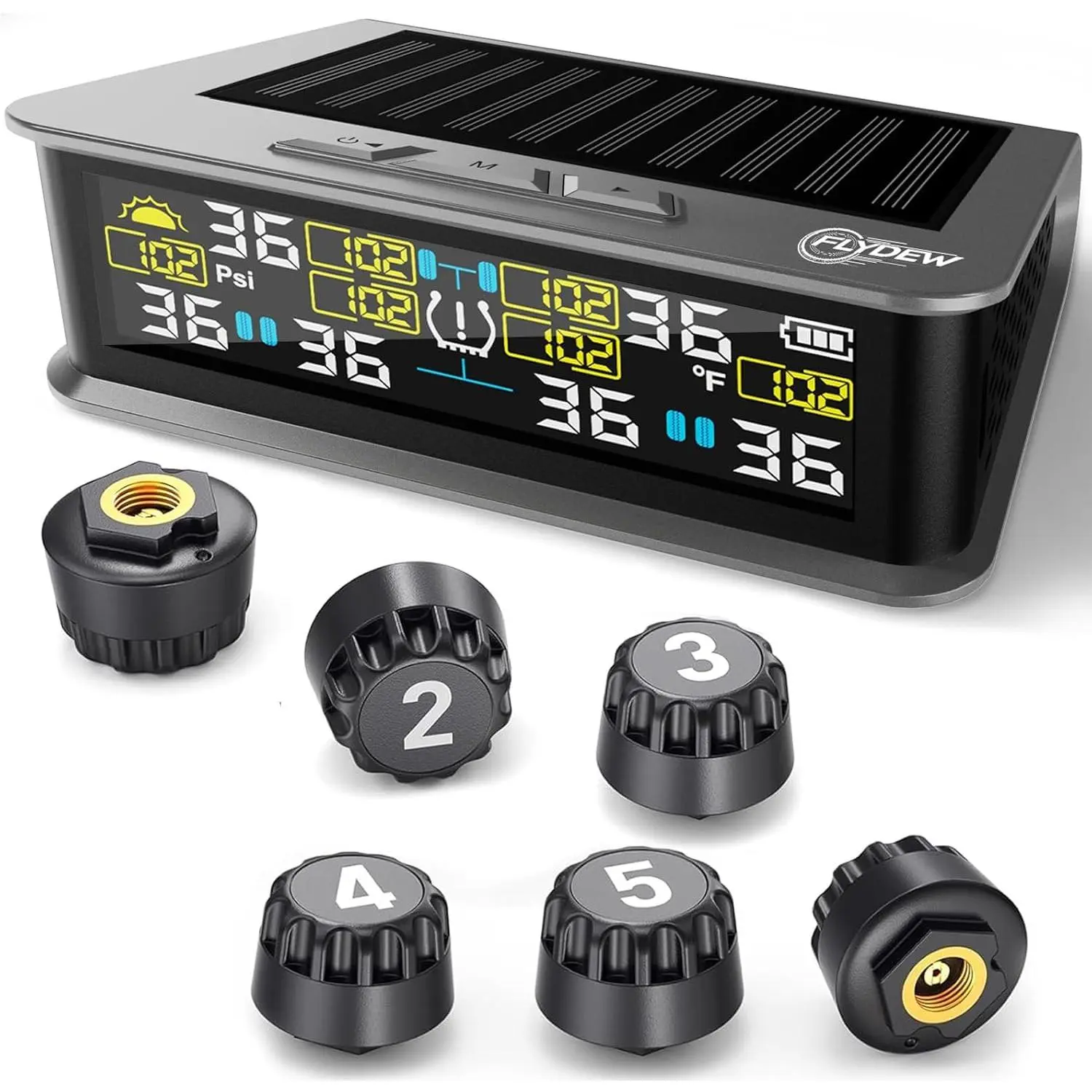 RV TPMS Tire  , 6 Sensors, 0-144 PSI, Solar Display | Custom , color screen, USB rechargeable, for RV, , dually  and tow