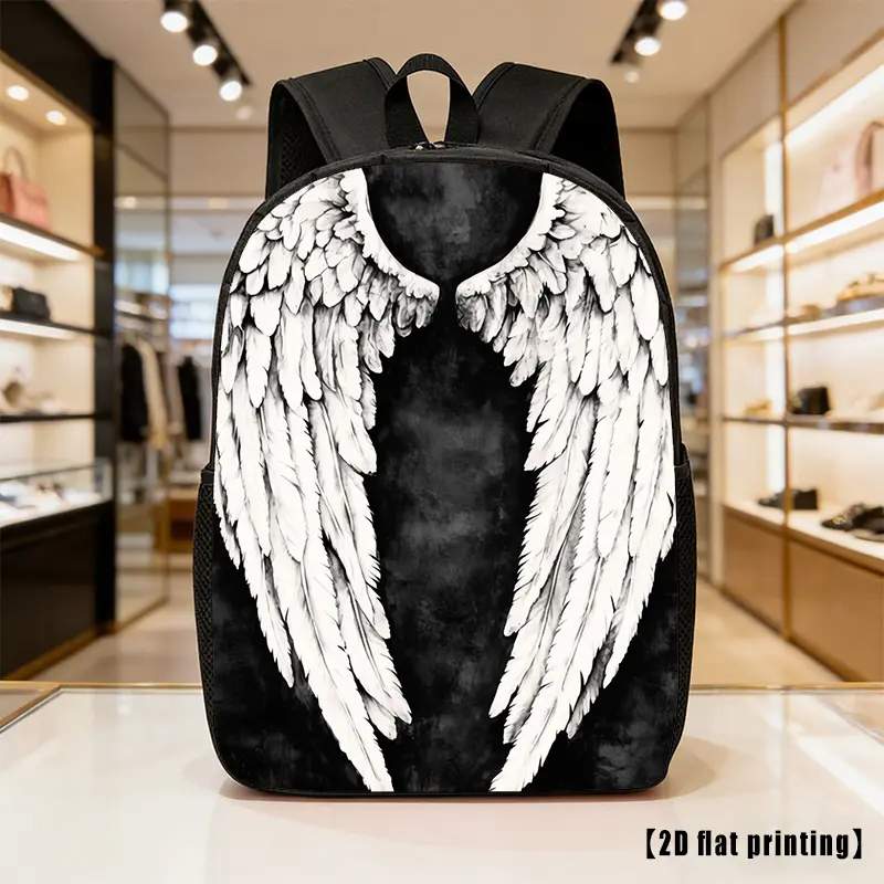 A Unisex Backpack Featuring Angel Wings, Designed to Be Lightweight And Spacious, Equipped with Adjustable Shoulder Straps And Side Pockets. Perfect for Everyday Use, Commuting, And Various Activities. Great for Hiking, Climbing, And Adventures