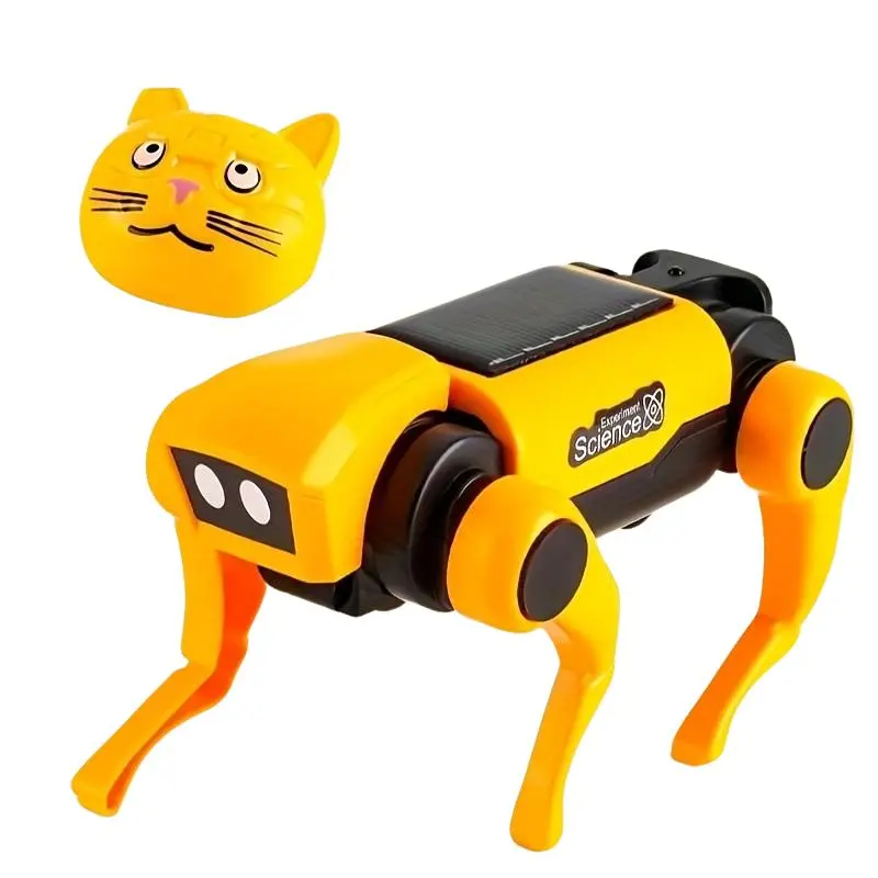Interactive Robot Dog and Cat Toy, Dual-Head Mechanical Animal Figures, DIY Assembly, Solar Powered, Perfect Birthday Gift for Home