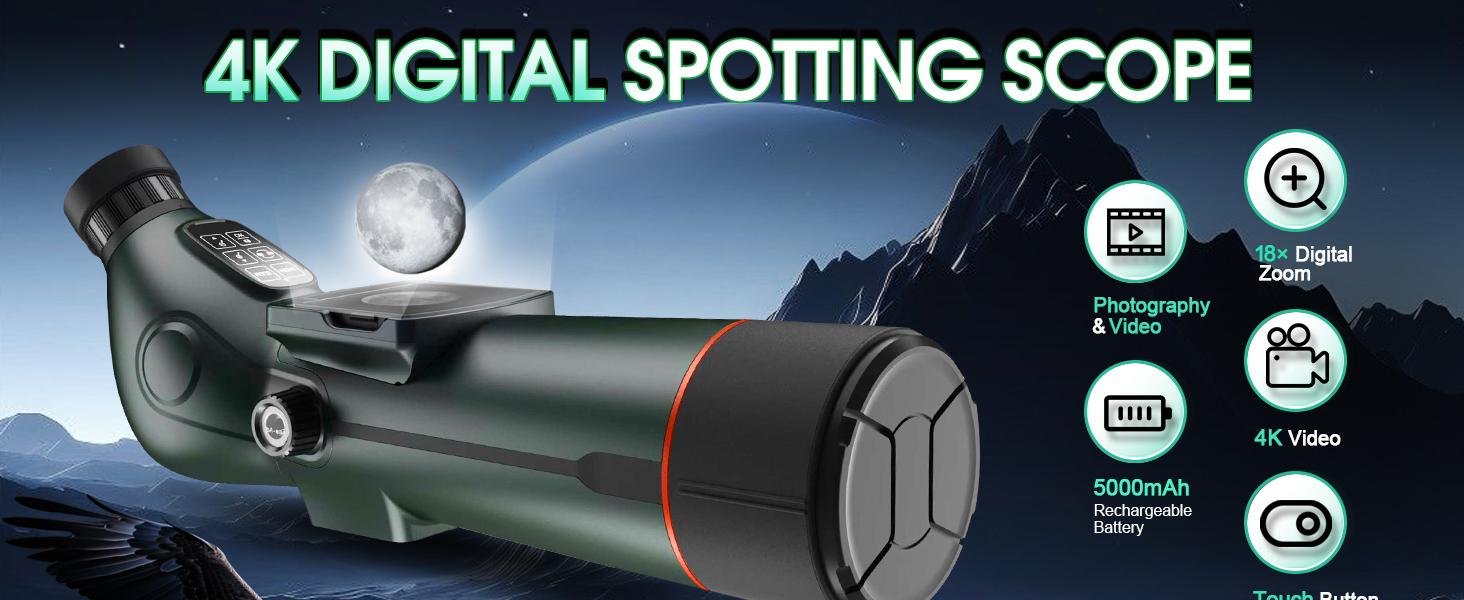 4K Digital Spotting Scope 350x Magnification 78mm Lens Auto-Focus ...