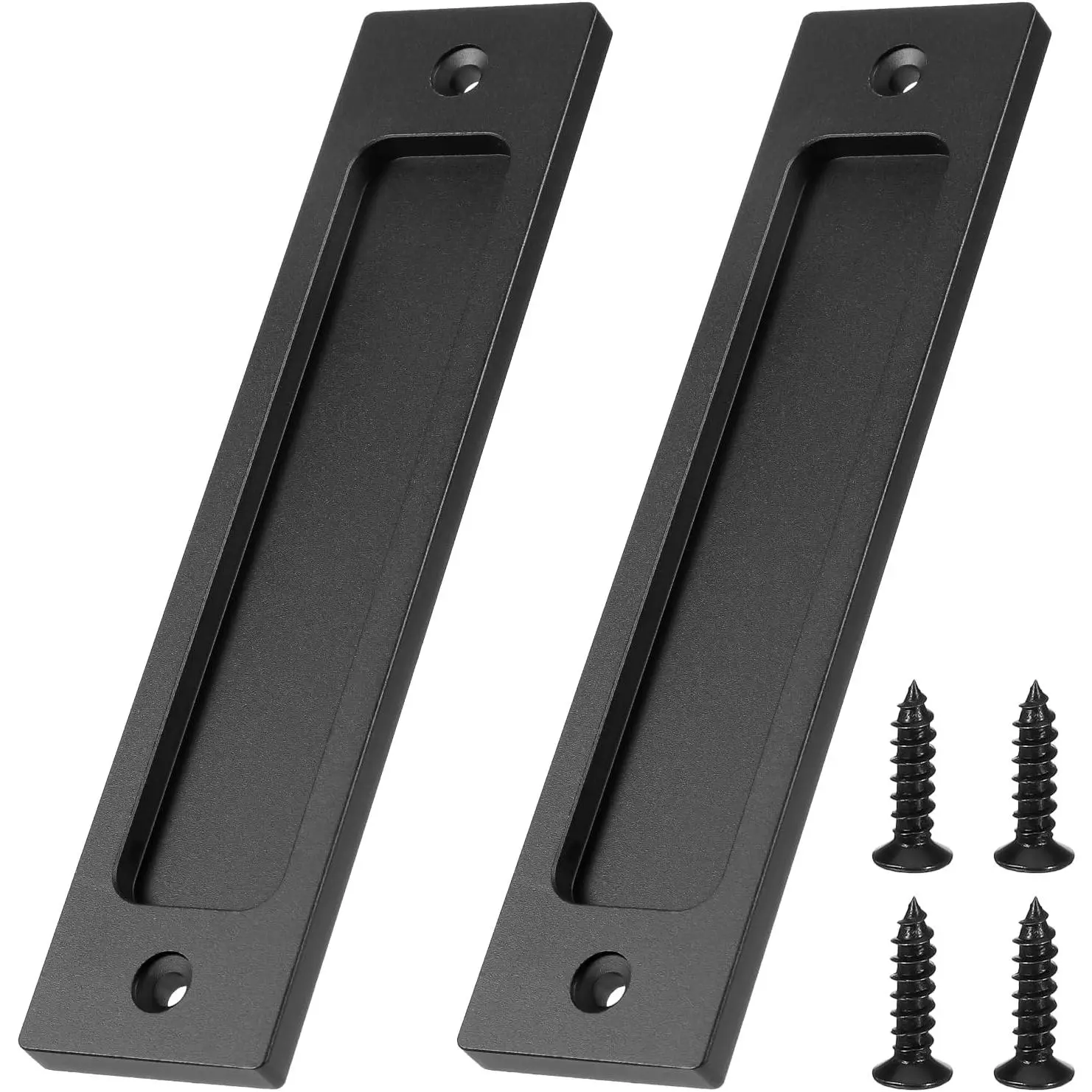 Builders/DIY 2-Pack Sleek Rectangular Recessed Sliding Barn Door Pulls - 6 In/6-inch Recessed Pull Sets for Closets, Drawers, Pocket Doors, Matte Black, Easy Installation, Includes Screws (Modern Touch)