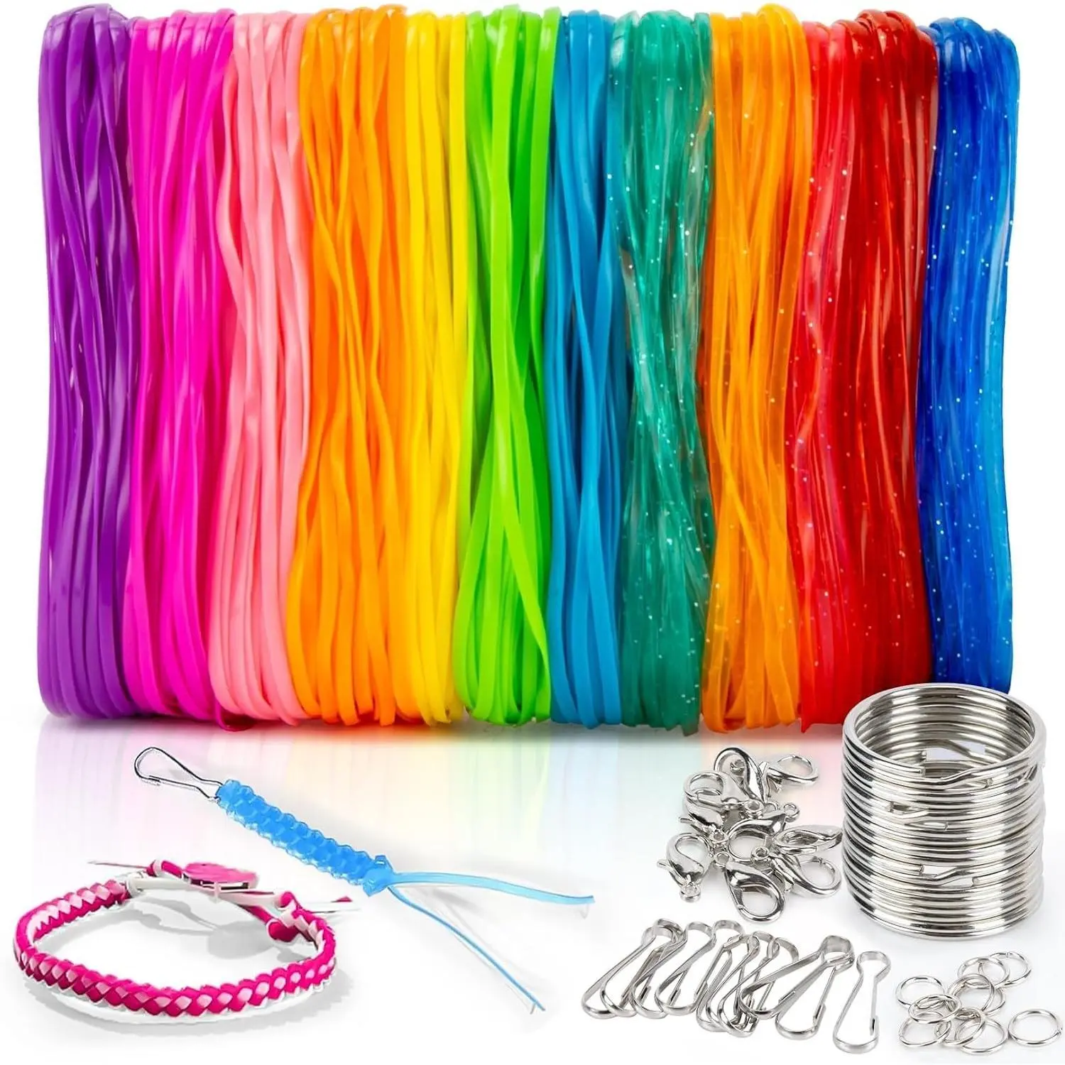 RAINFLOW Plastic Lanyard String Kit - 12 Colors Lacing Cord Bracelet Making | Plastic String for Keychain Crafts, DIY Weaving, Friendship Bracelets, Lanyard Making, Craft Projects