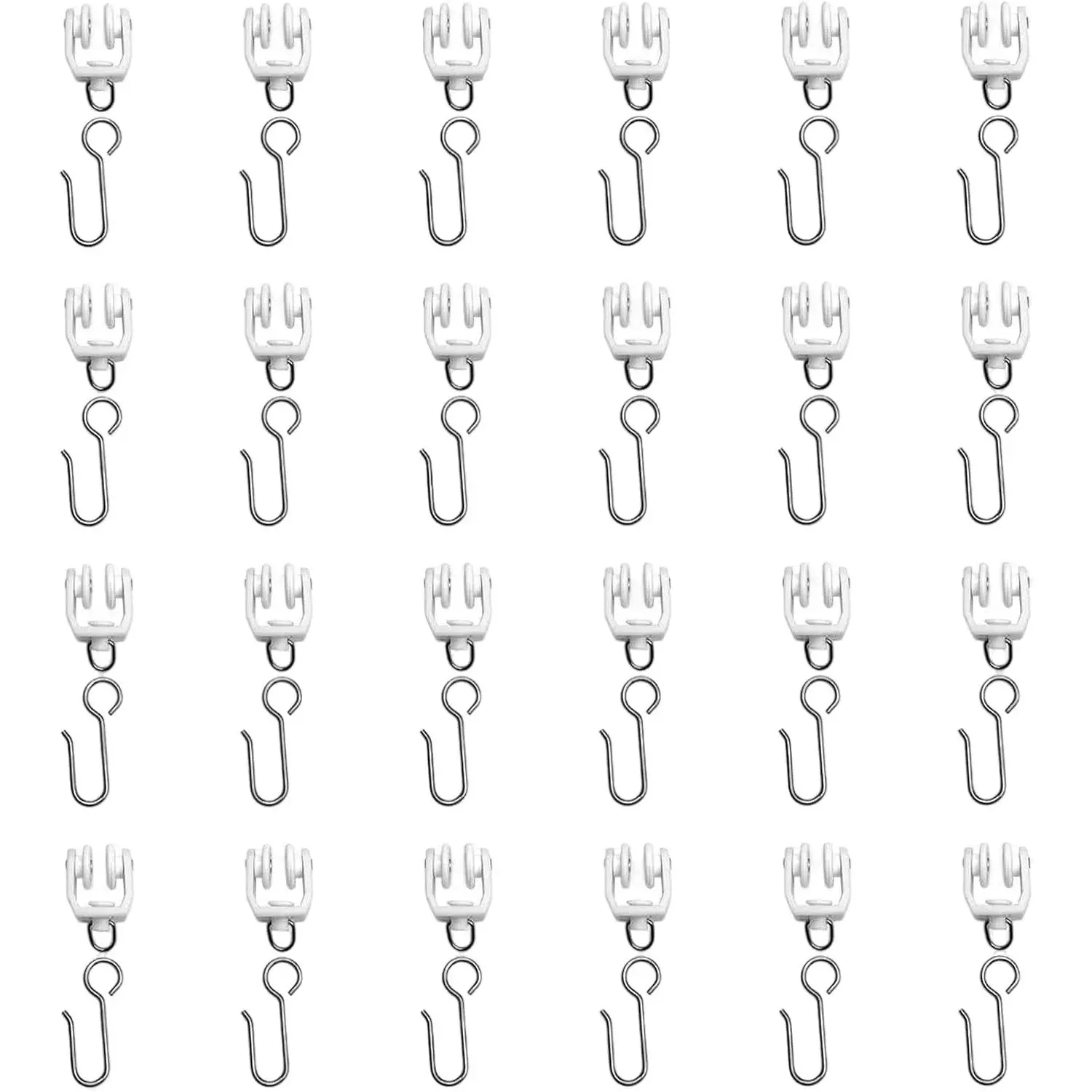 25-Set Heavy Duty Stainless Steel Ceiling Curtain Track Roller Hooks - Synthetic, Functional Gliders for Bedroom Room Divider & Ceiling Track Systems, Smooth Sliding, Quiet, Easy Install, White
