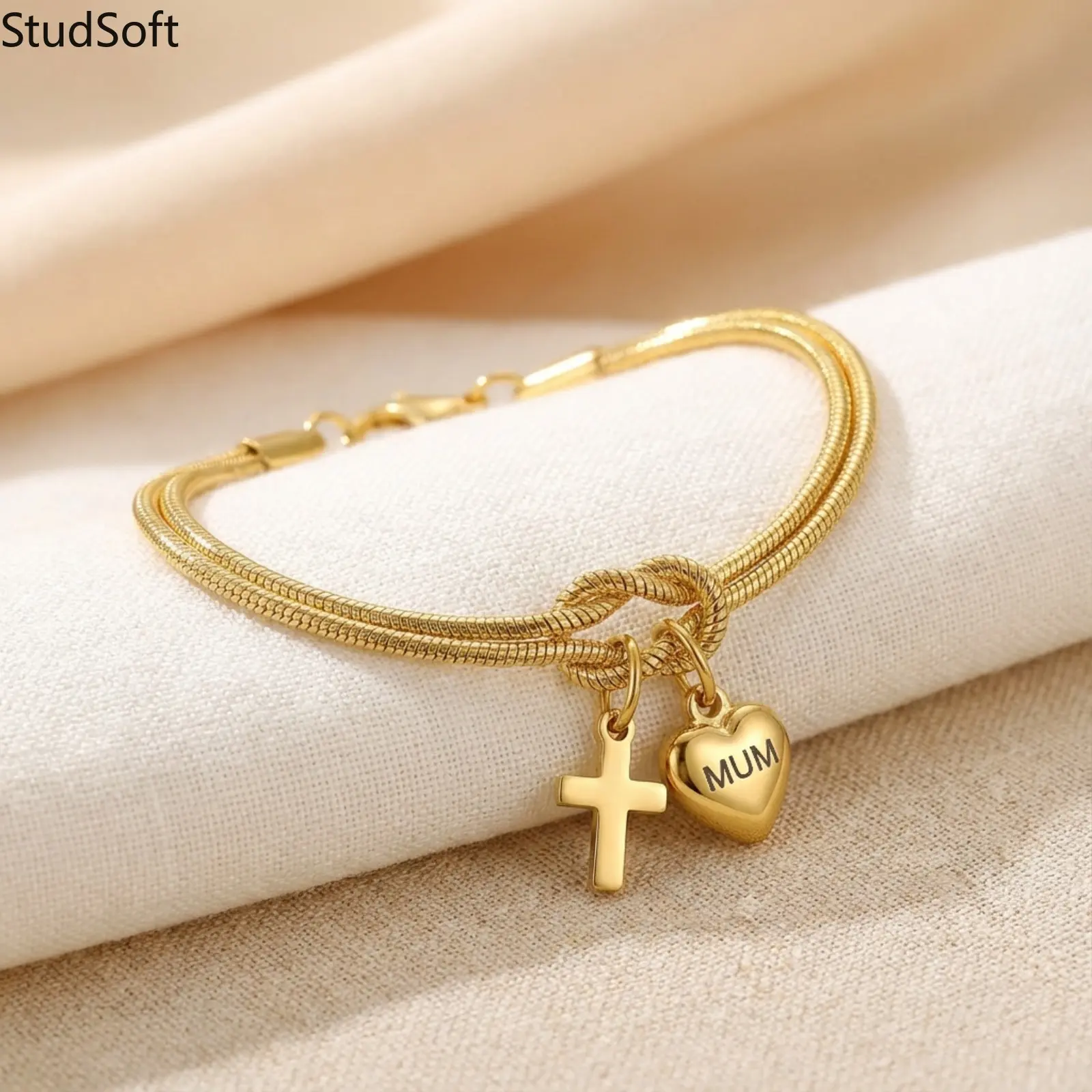 Gold Cross Bracelet for Women Double Layer Snake Chain Dainty Heart Charm Engraved MUM Alphabet Religious Bracelets Foot Jewelry Mothers Day Gifts,back to school,back to school haul