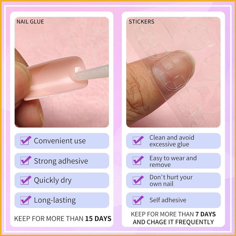 French Glossy False Press on Nails, 120pcs Short Square Fake Nails for Women, Artificial Ballerina Coffin Nail Tips, Full Cover Colorblock False Nail, Nail Art Diy