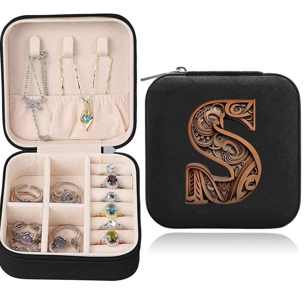 Jewelry Storage Box, 1 Count Letter Pattern Jewelry Organizer with Zipper & Flip Design, Cosmetics Storage Box for Travel & Home, Jewelry Storage Unit