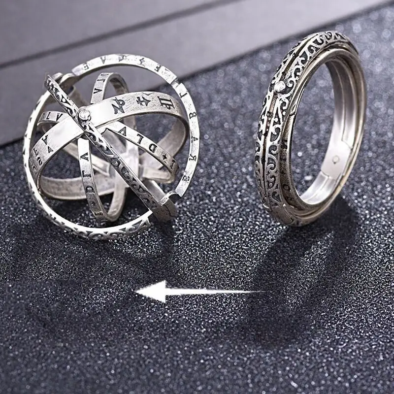 Unisex Transformable Costume Jewelry Ring - Convertible to Astronomical Ball Pendant Necklace, Leather Cowhide Accessory, Daily Wear Gift for Couples