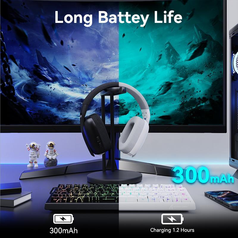 ATTACK SHARK Wireless Gaming Headset, Usb Gamer Headset with Adjustable Dual Mics, 20ms Low Latency, Lightweight Headset with 3 Modes for PC/PS/Phone