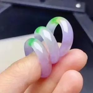 Natural Myanmar Jadeite Two Tone Jade Ring Men Women Healing Gemstone Fine Jewelry Genuine Grade A Burma Purple Green Jade Rings