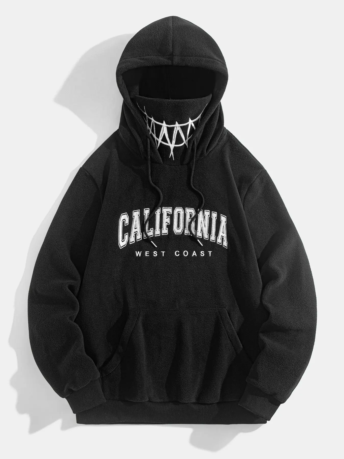 Men's Polar Fleece High-End Hooded Sweatshirt, Smiley Face Embroidered, Casual Sports Wear, Men's Comfortable Pullover