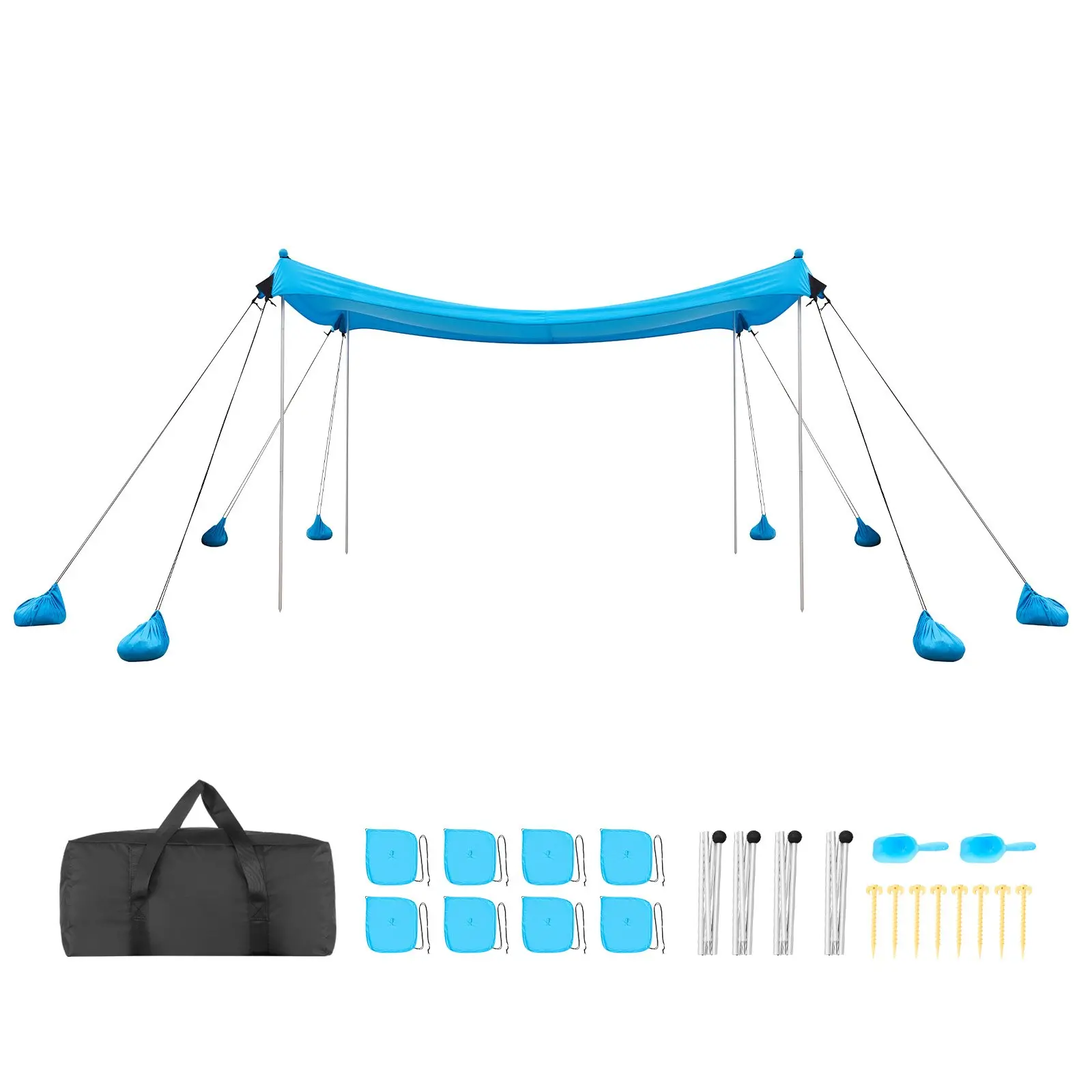 VEVOR 10x10x6.6 ft Pop Up Beach Tent Sun Shelter Kit with Canopy, UPF50+ Sun Protection, Durable Easy-Install Outdoors Tool Kit, 8 Sandbags, Stability Poles, Sand Shovels, Portable for Family Camping Storage
