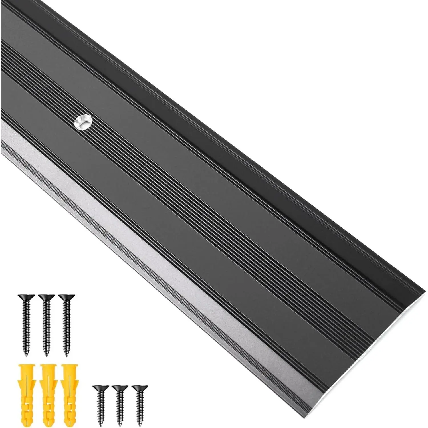 Aluminum Floor Transition Strip for Doorways, Black Metal Door Threshold Cover for Joining Floor Gaps, Suitable for Carpet and Floor Tiles, Size 36 x 2.4 x 0.1 in