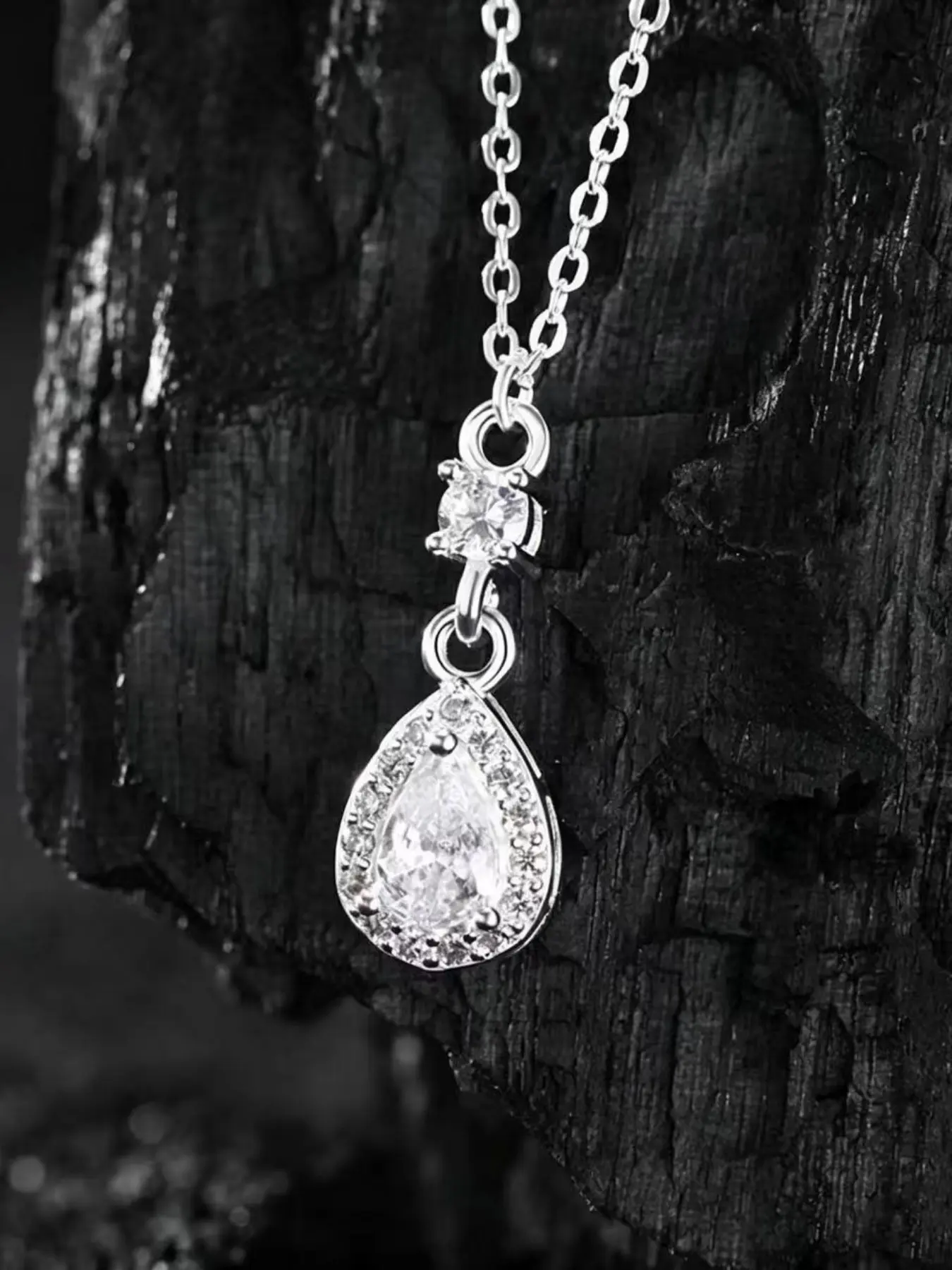 Pure Silver Women's Necklace, French Style New Arrival, Teardrop Pendant, Elegant Luxury Look, Collarbone Chain, Fashion Jewelry