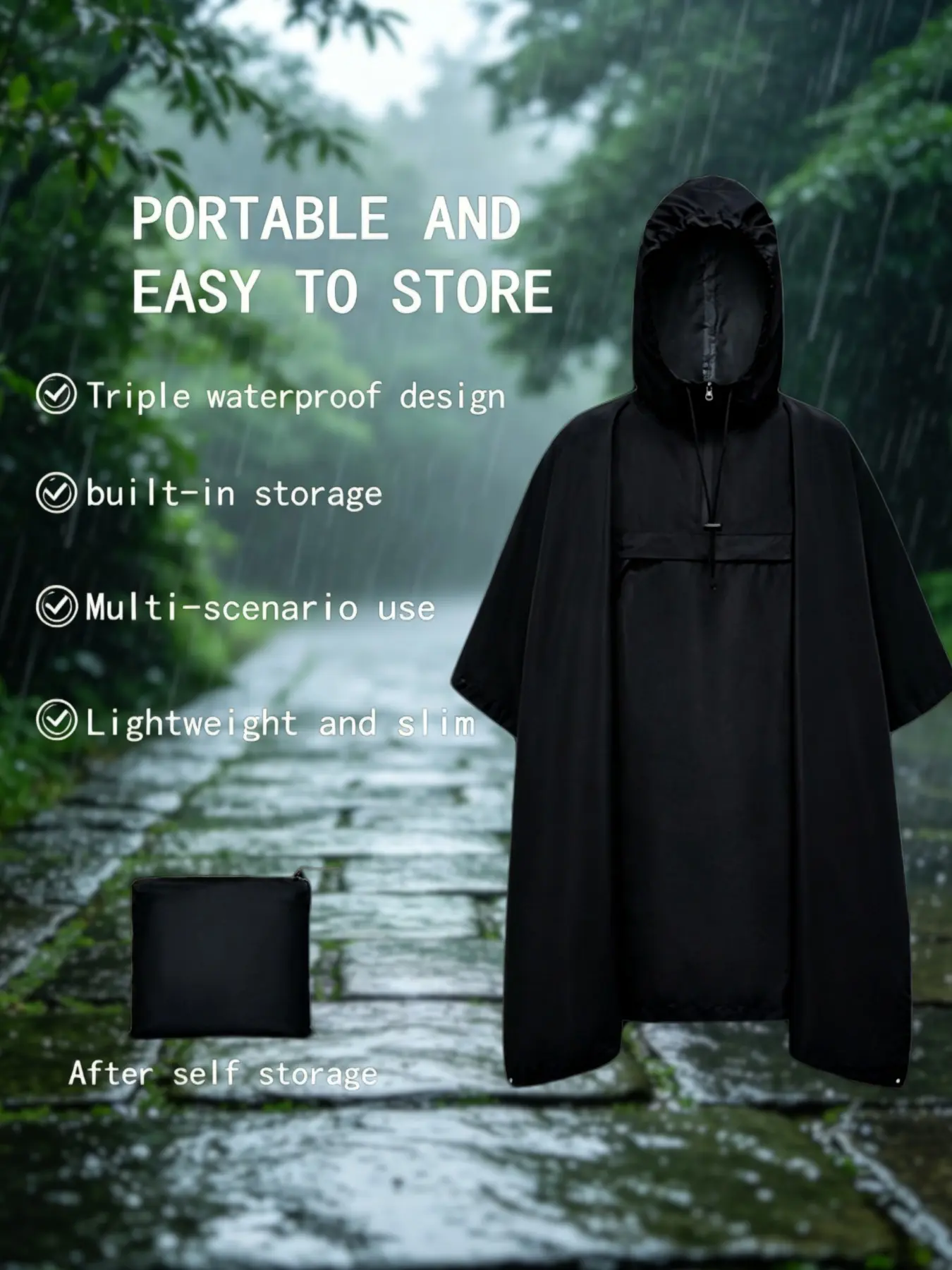 3-in-1 raincoat, cloak, canopy, floor mat, multi-purpose shelter, breathable hiking raincoat, suitable for outdoor, hiking, hunting, emergency waterproof, Rainproof raincoat shelter, essential for field work, Rainy Day