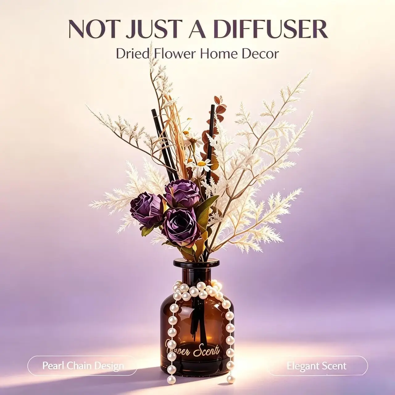 120ML Bedroom Floral Diffuser, Elegant Scented Home Decor, Long Lasting Aromatherapy Gift for Her, Wake Up Mood Enhancer