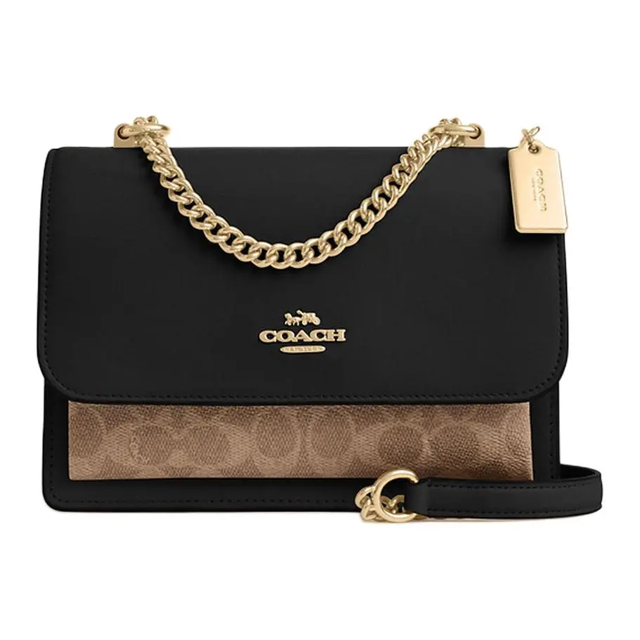 Women's COACH Klare 21 Leather Shoulder Bag - Small, Gold-Tone Hardware, Black & Tan, Casual Crossbody Handbag, Casual Crossbody Bag, Handbag Crossbody Bag