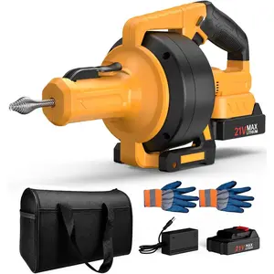 21V Cordless Electric Drain Auger, 25Ft Auto Feed Drain Snake for Clog Remover with 2.0Ah , Plumbing Snake for Sink Toilet Bathroom Shower Pipes 3/4"-2.95", Included Bag Gloves Rag