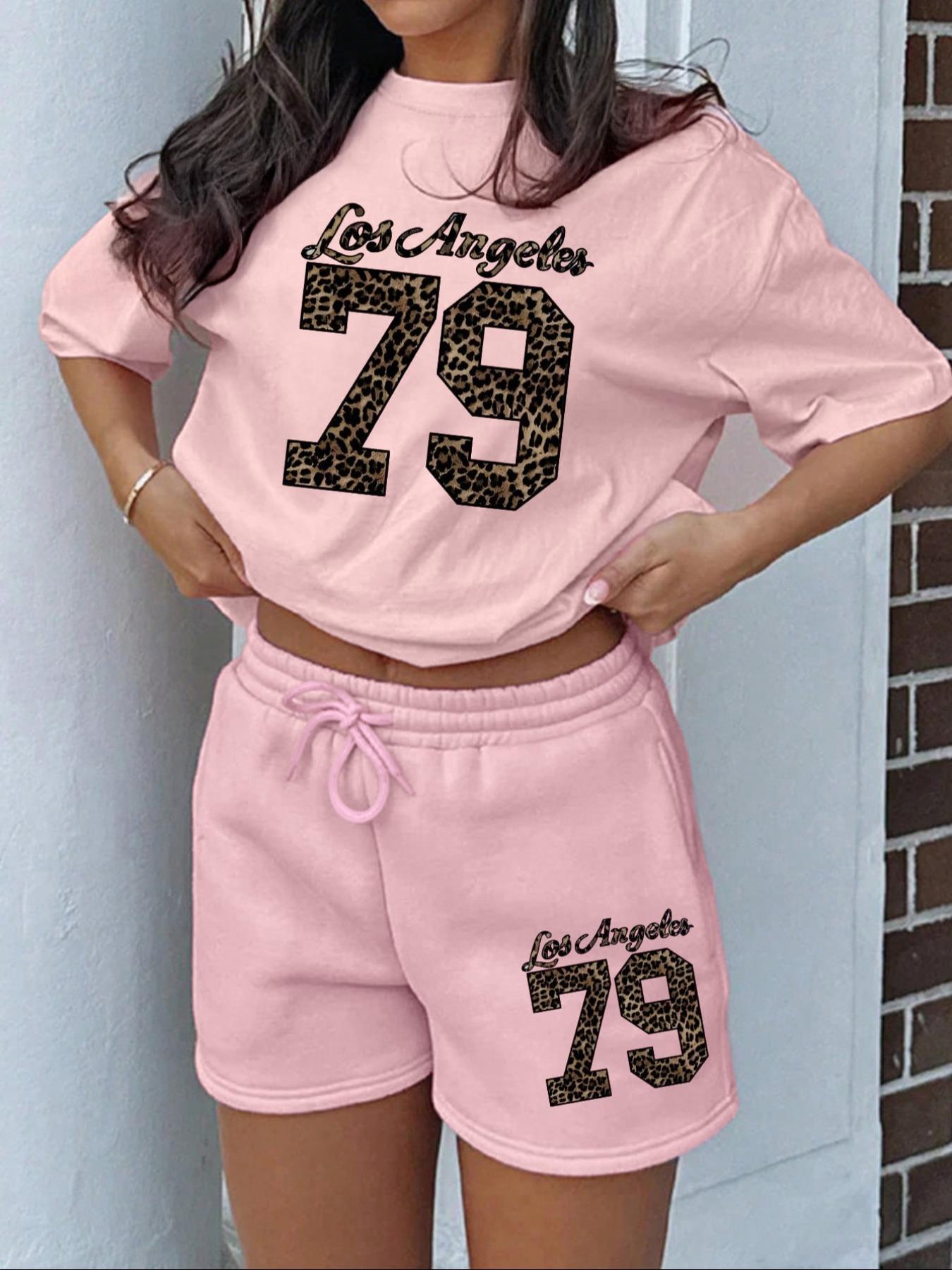 Women's Letter Print Tee & Drawstring Waist Shorts Set, Cozy T-shirt & Shorts for Daily Outdoor Wear, Ladies Summer Clothes, Suits