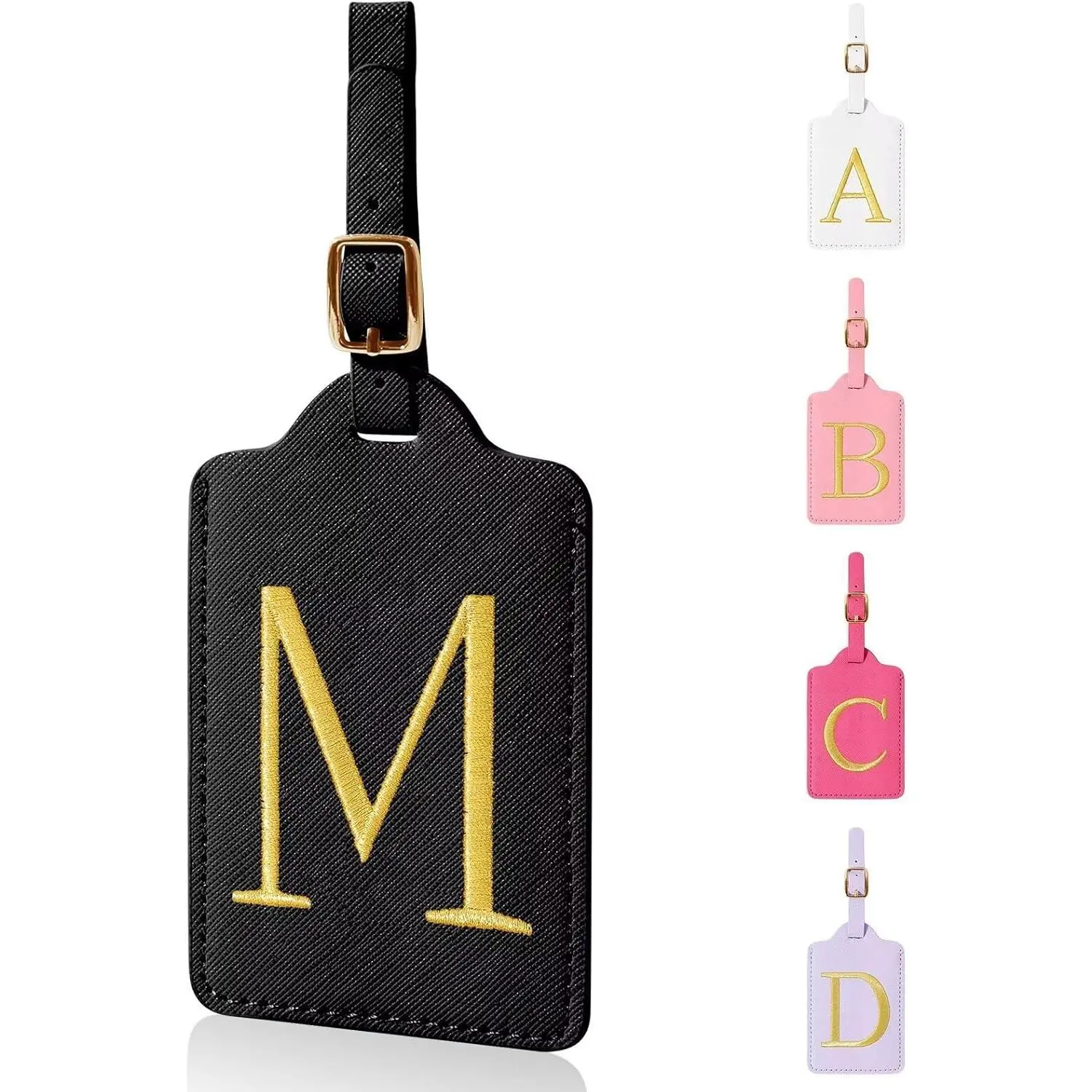 Personalized Leather Initial Luggage Tags with Privacy Name Card, Embroidered Monogram Travel Bag Backpack Tags for Suitcases, Gifts for Women Kids Girls Teens (Black-M)Gift