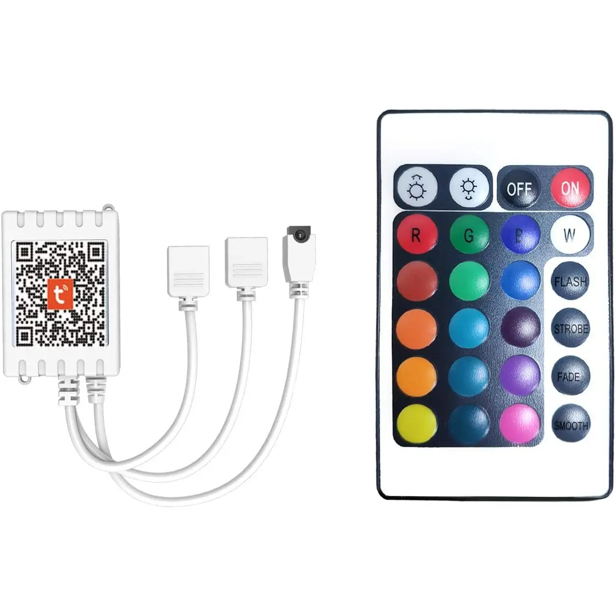 2 Ports 24 Key Tuya   Led Strip Lights Remote Control, 4 Pin Output Dimmable Remote Controller  DC 12V(Without Power Adapter)