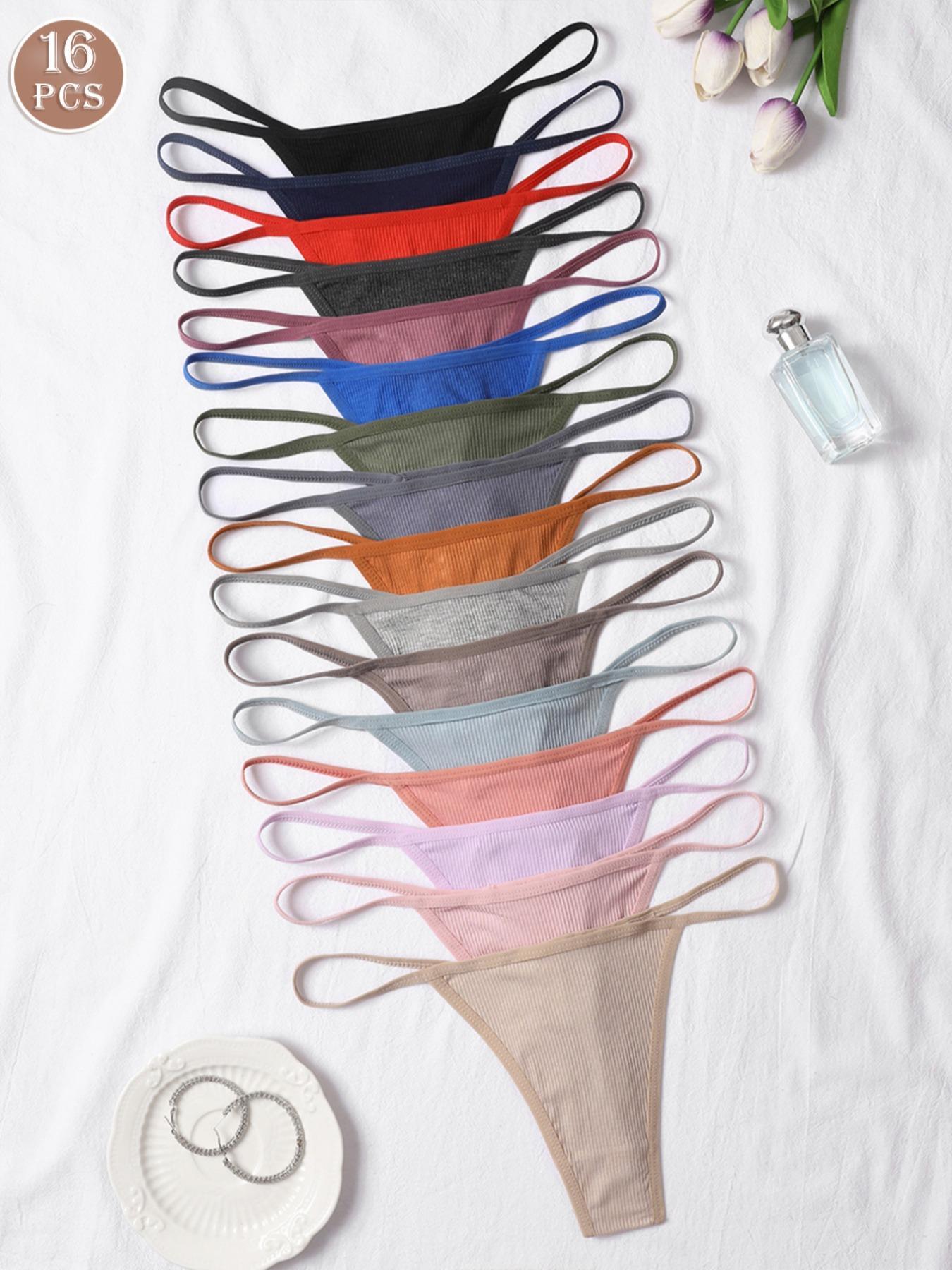 Comfortable Breathable Women's Low Waist Thongs, 7/12/16/21 Pack, Casual Fitted Underwear, Plain Pattern, All Seasons, Casual Comfy Panties