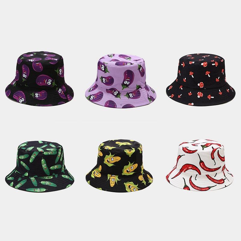 Wholesale bucket hat various vegetable pattern fisherman hat sun hat fedora hat pepper cucumber eggplant wholesale price панама